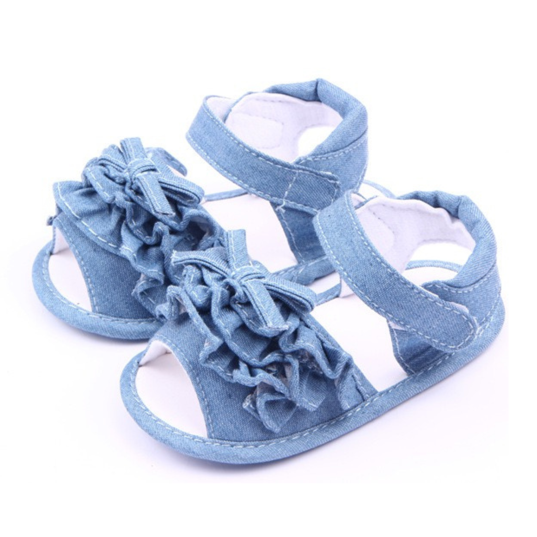 Denim Blue Frill Girls Pre Walker Sandals 0-18M - The Minikin Store