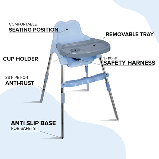 Skippy 2 IN 1 Baby Dining / High Chair cum Low Chair with Footrest and Tray Blue 6M-36M