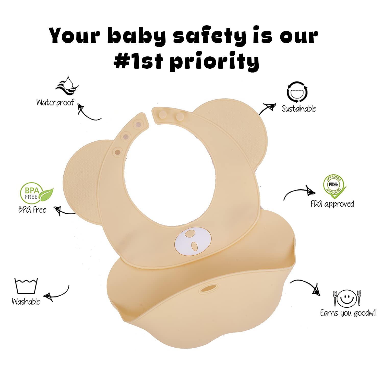 Silicone Baby Bib, BPA Free Soft, Durable & Adjustable