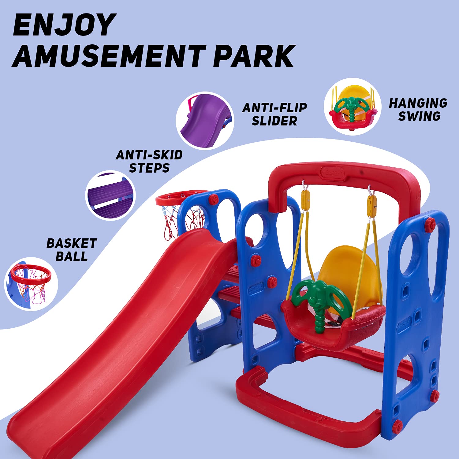 Slide Combo Set For Kids (Slide + Swing + Basketball) - The Minikin Store