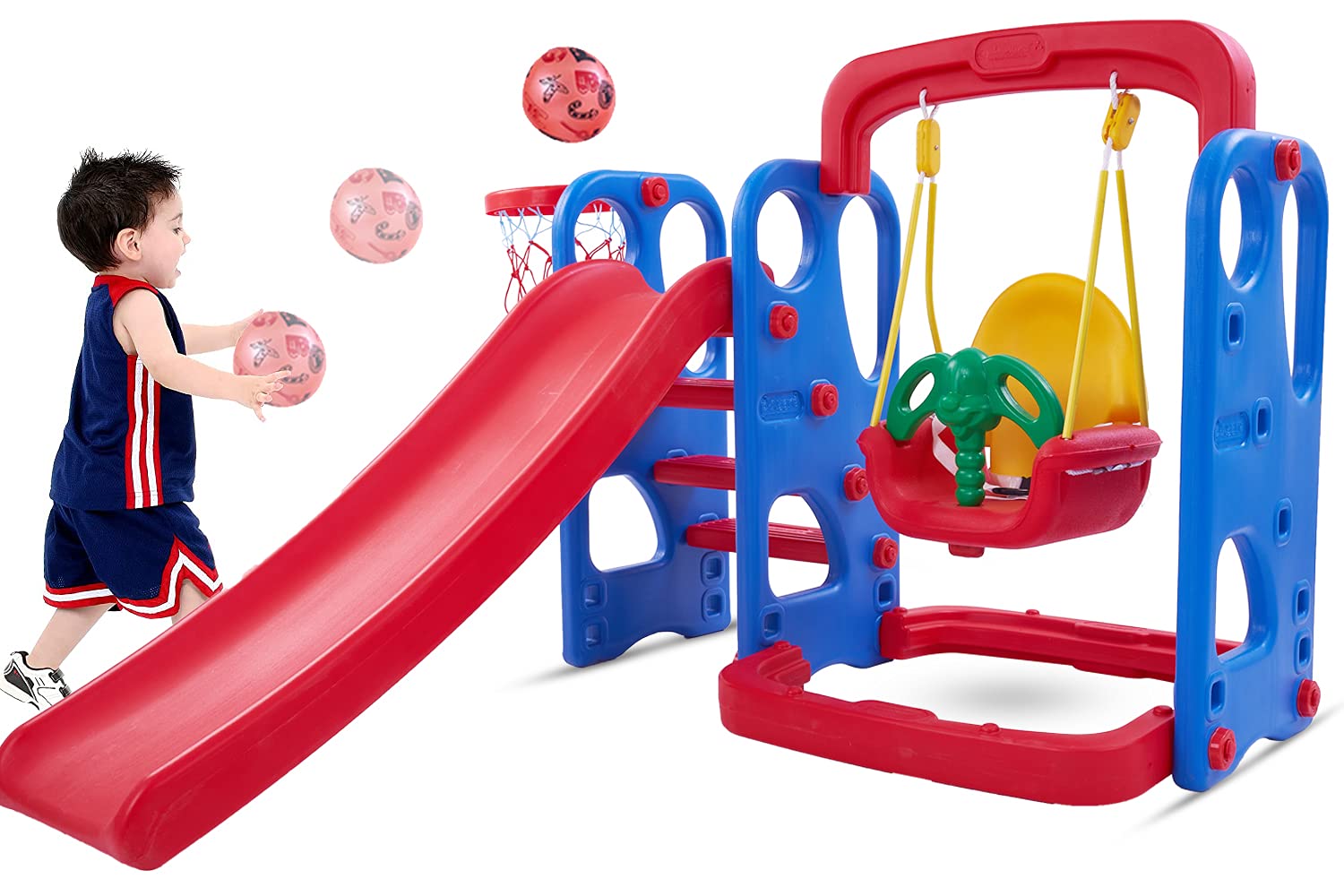 Slide Combo Set For Kids (Slide + Swing + Basketball) - The Minikin Store