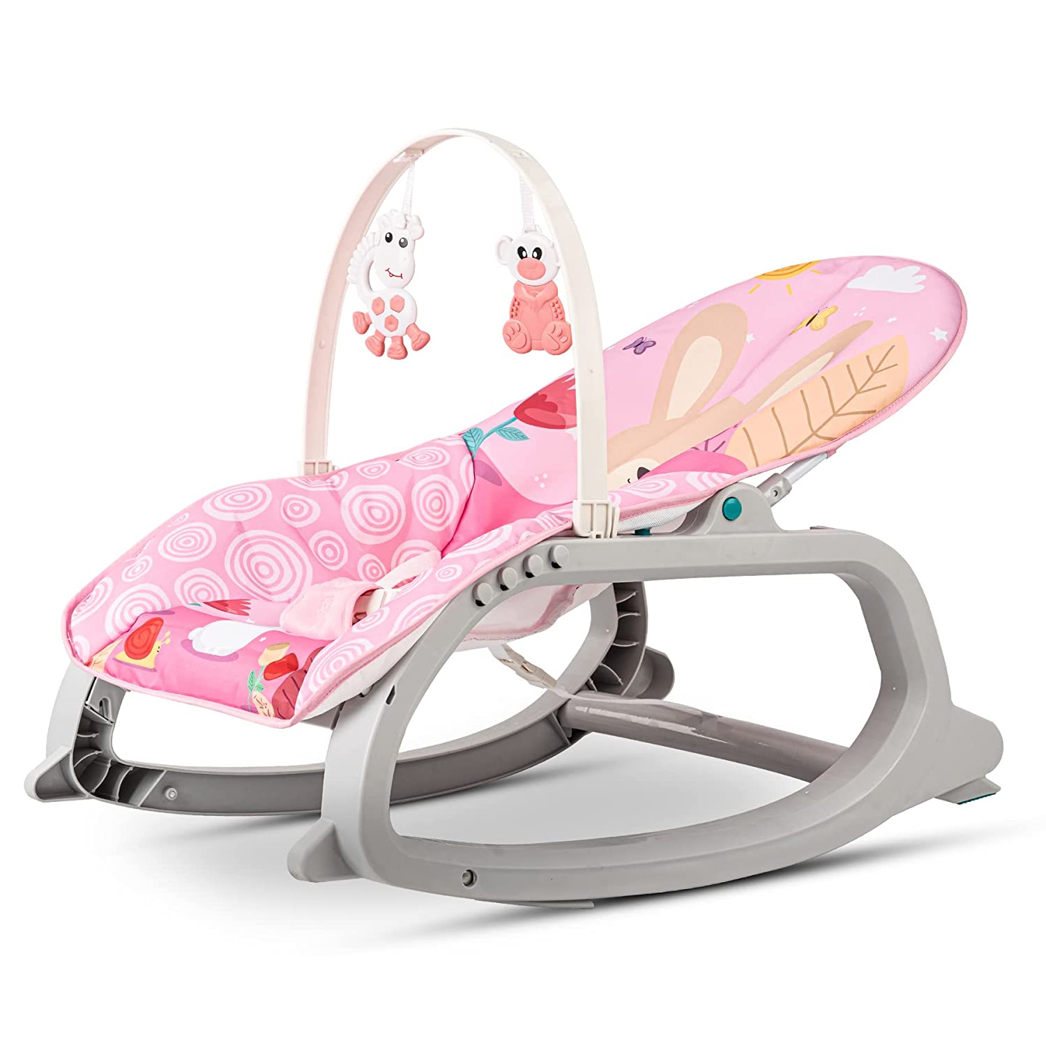 Daisy Baby Sleep Inducing Bouncer and Rocker Chair with Soothing Vibrations I Multi-Position Recline I Hanging Toys & Music I NB - 2 Years I Pink