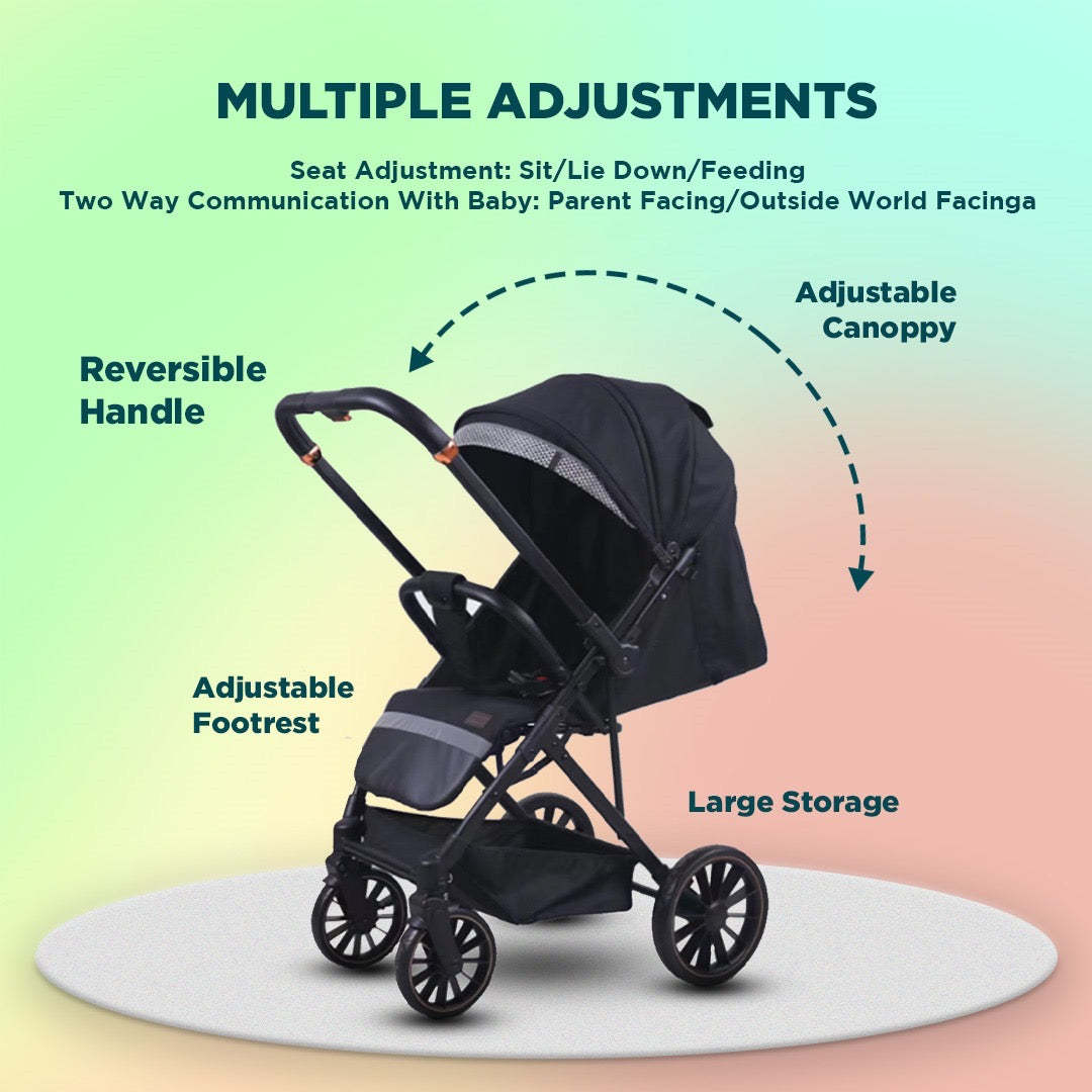 Stride Reversible Handle Baby Stroller & Pram - Multi-Adjustment, Anti-Shock Wheels (Newborn to 5 Years)