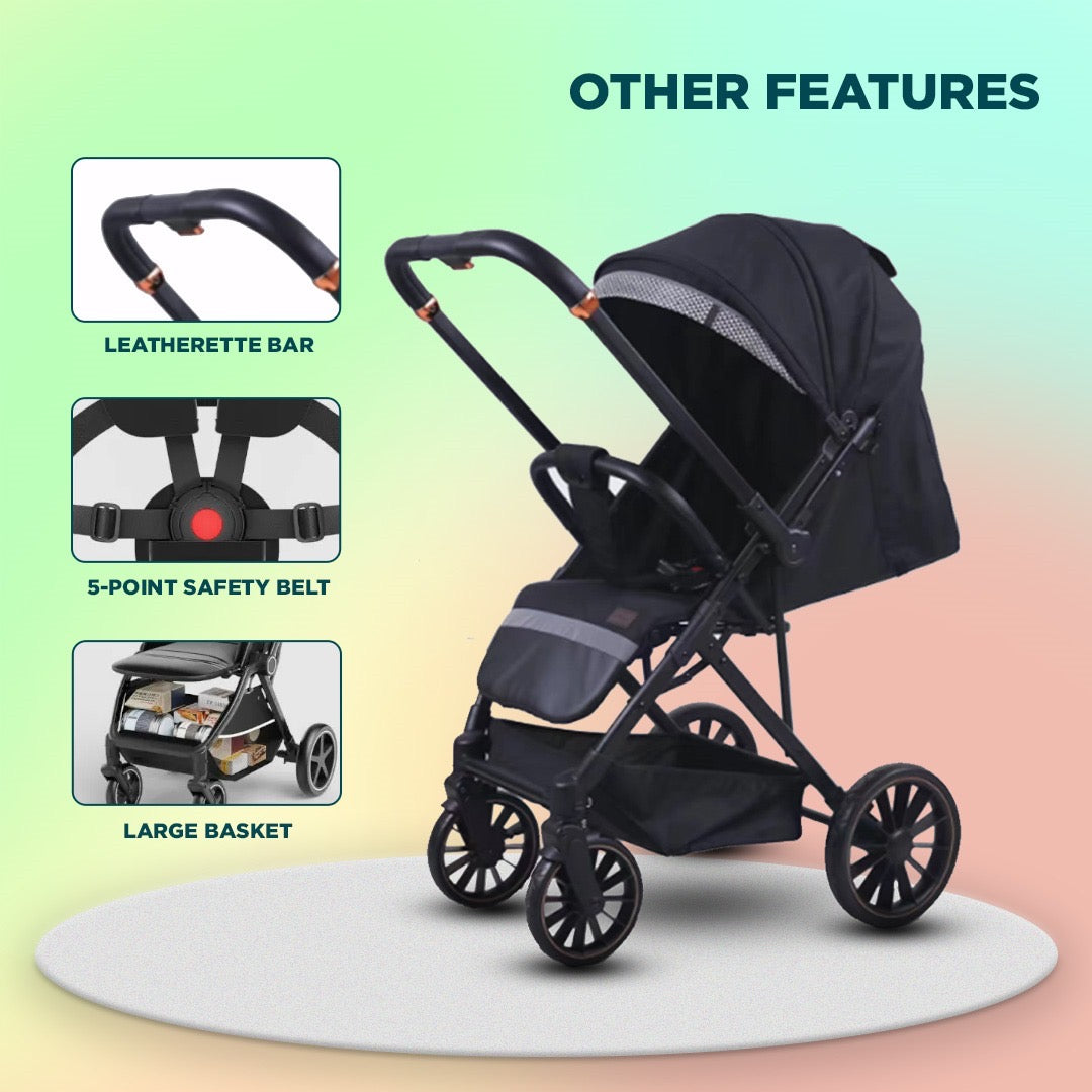 Stride Reversible Handle Baby Stroller & Pram - Multi-Adjustment, Anti-Shock Wheels (Newborn to 5 Years)