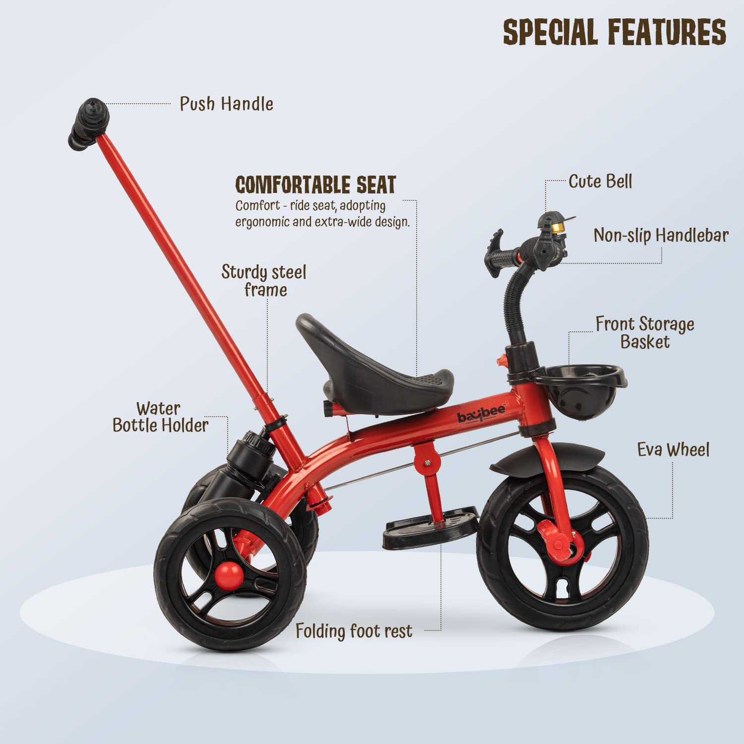 Minikin Sporty Trike | Parental Push Handle | Eva Wheels | 1-5 Years