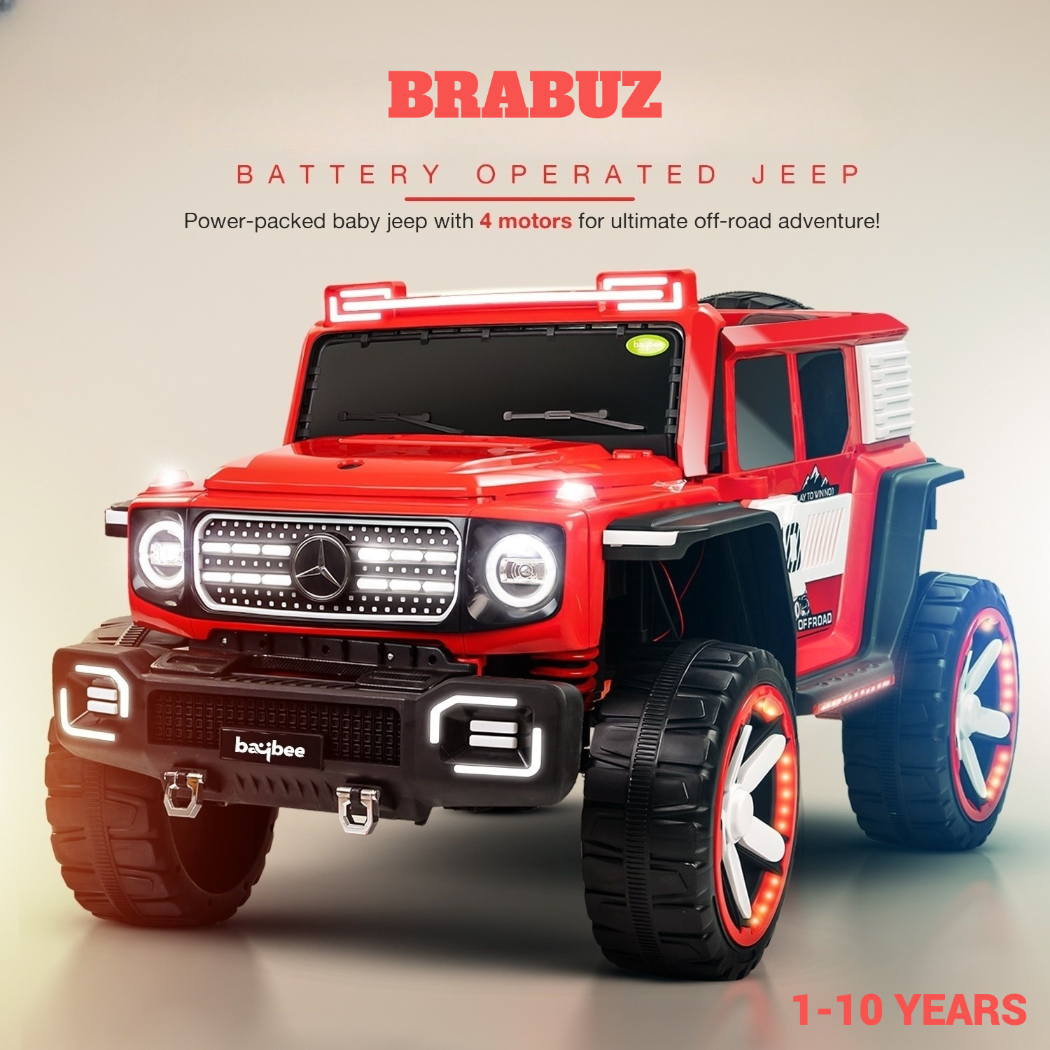 Brabuz 4x4 Kids Rechargeable Monster Jeep, Premium Leather Seat, Ages 1-10 Years