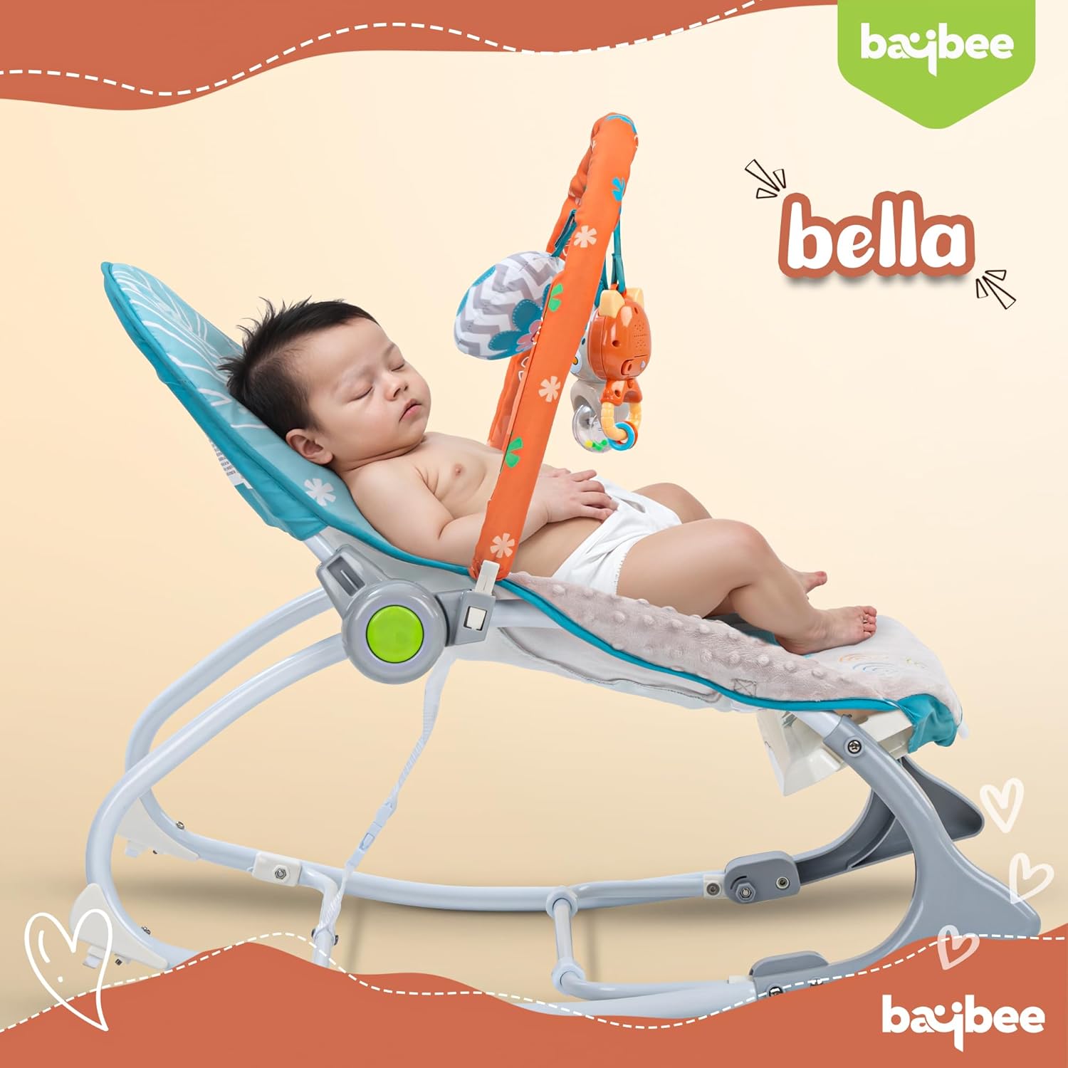 Bella 2-in-1 Baby Rocker & Bouncer - Adjustable, Vibrations, Music & Toys (0-2 Years)