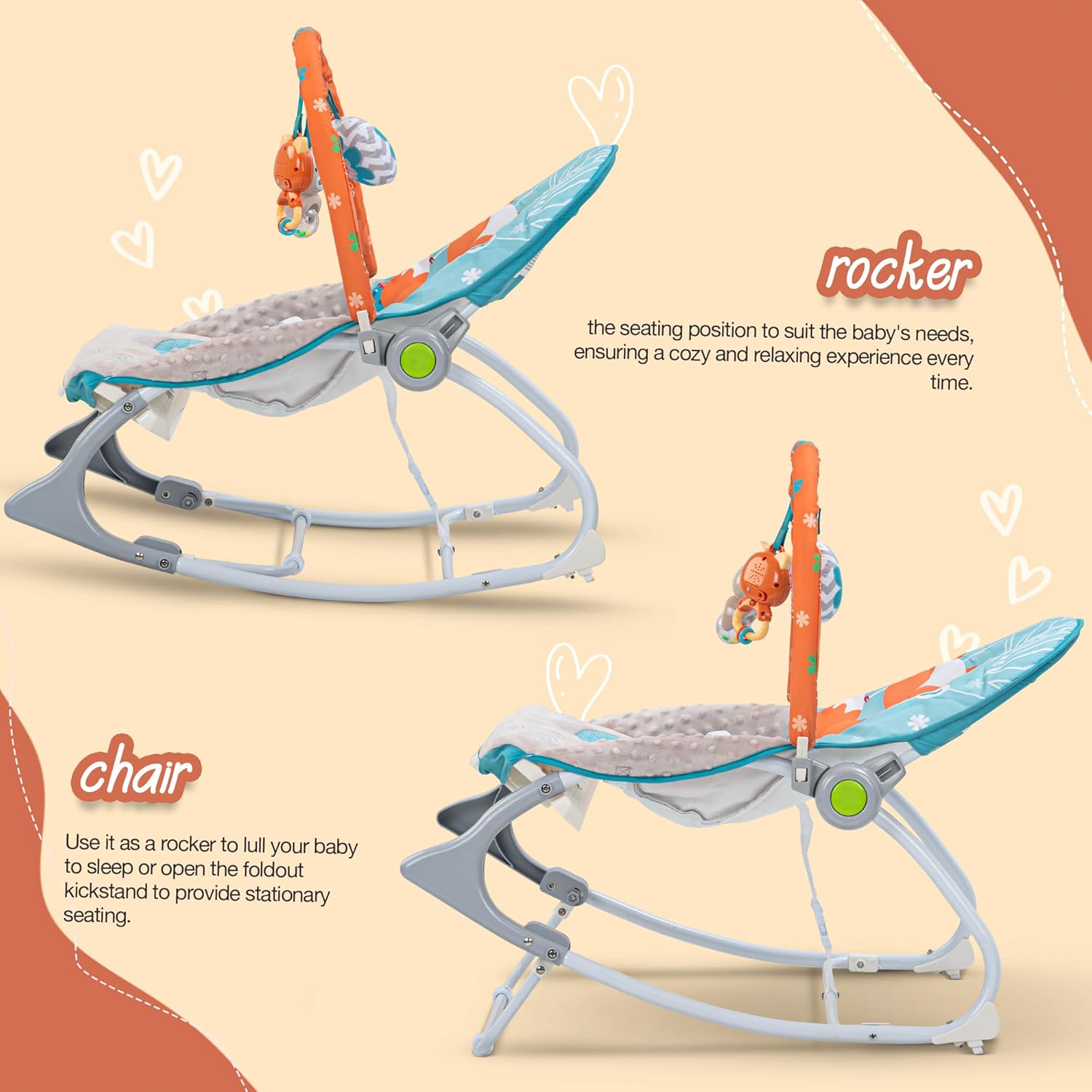 Bella 2-in-1 Baby Rocker & Bouncer - Adjustable, Vibrations, Music & Toys (0-2 Years)