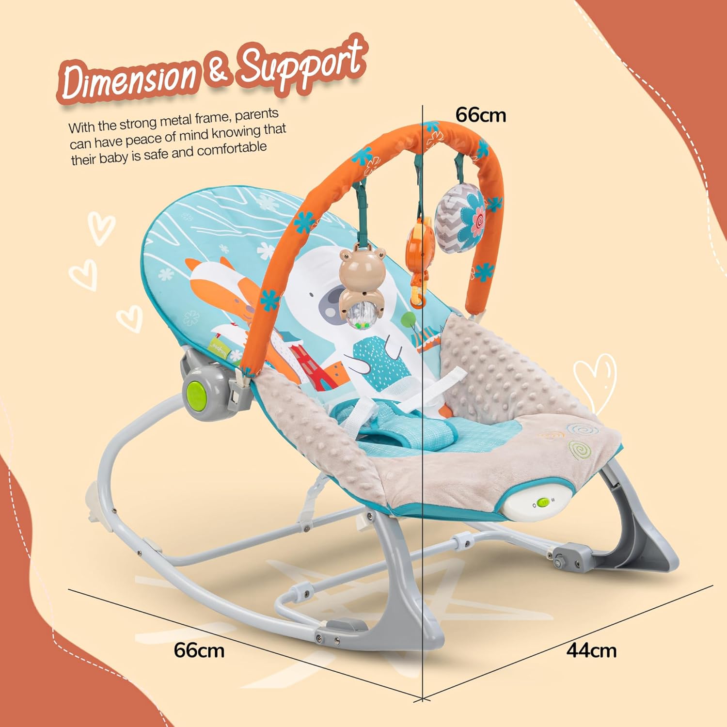 Bella 2-in-1 Baby Rocker & Bouncer - Adjustable, Vibrations, Music & Toys (0-2 Years)