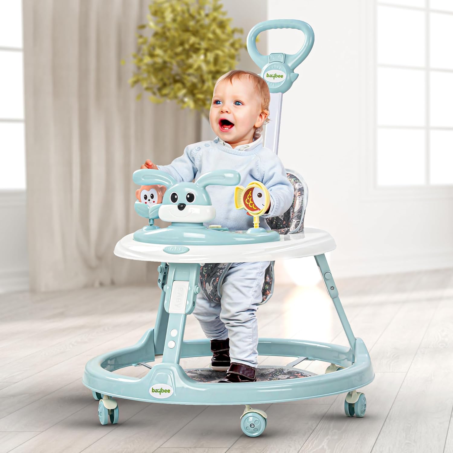 Bunny Pro 2-in-1 Baby Walker with Parental Control Bar – Musical Toy, Adjustable Height & Foldable (6 Months to 18 Months)