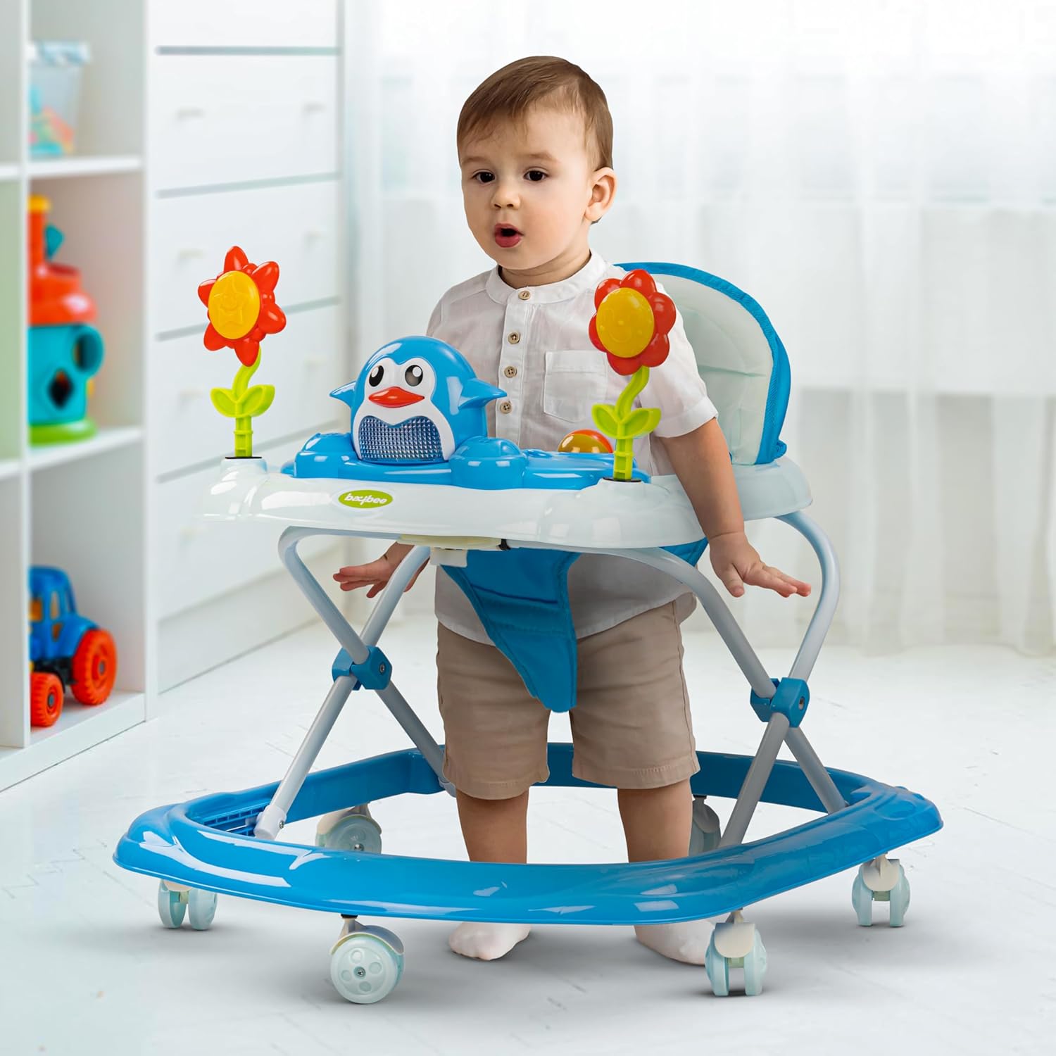 Minikin Clora Baby Musical Walker | Height Adjustable & Foldable Design I 6M - 18M