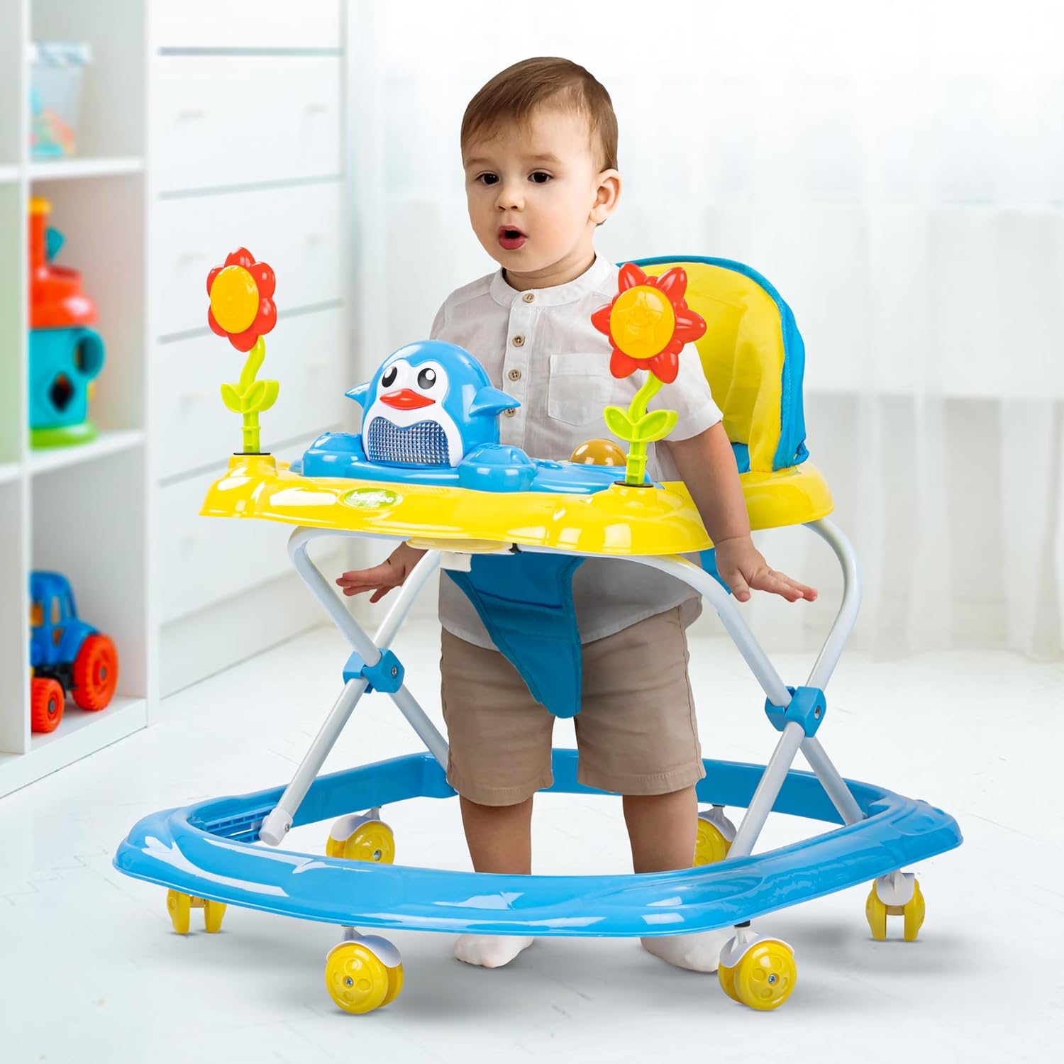 Minikin Clora Baby Musical Walker | Height Adjustable & Foldable Design I 6M - 18M