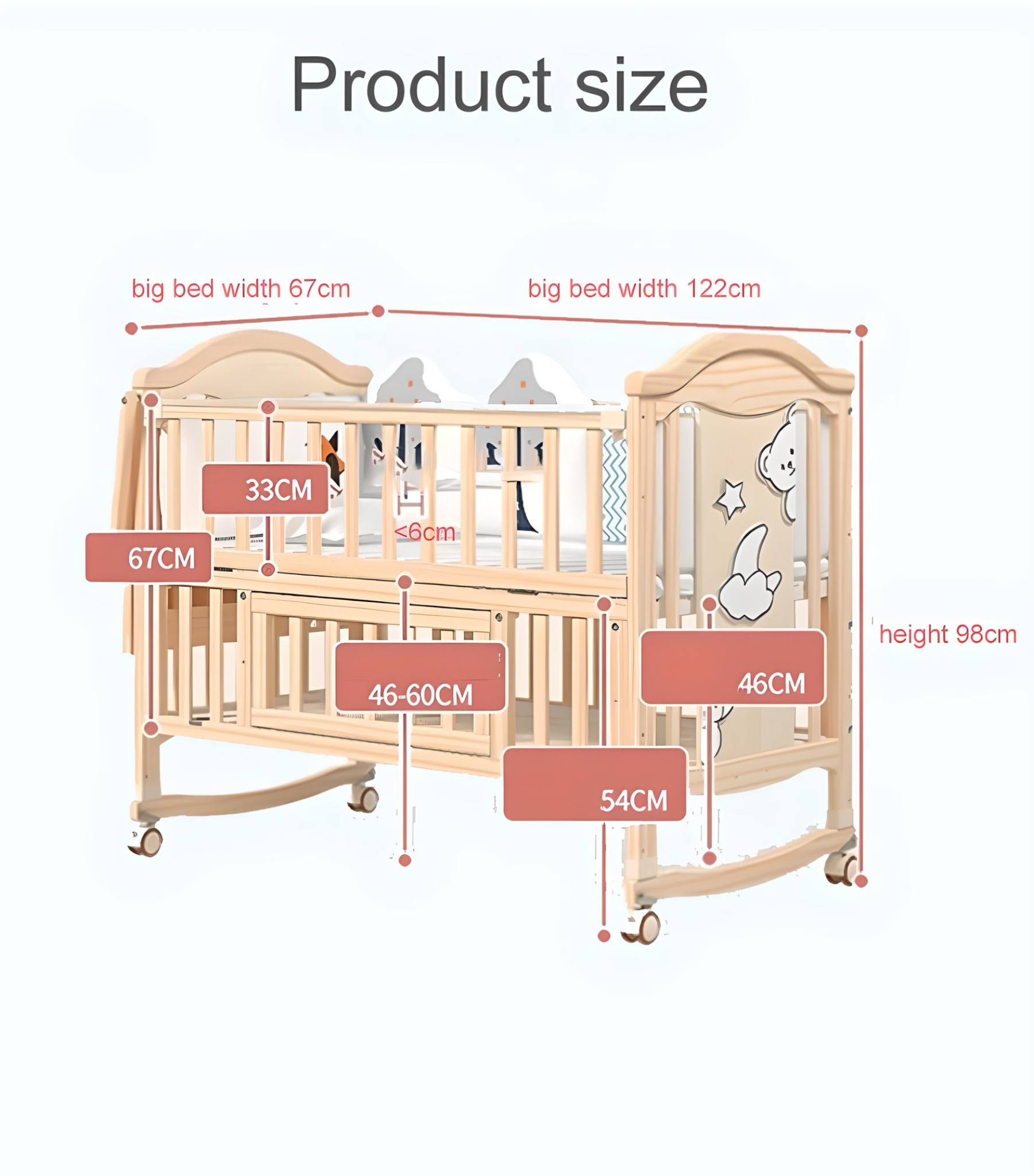 Minikin Multifunctional Extendable Wooden Crib I Mattress & Bumper Beds  I NB - 6 Years