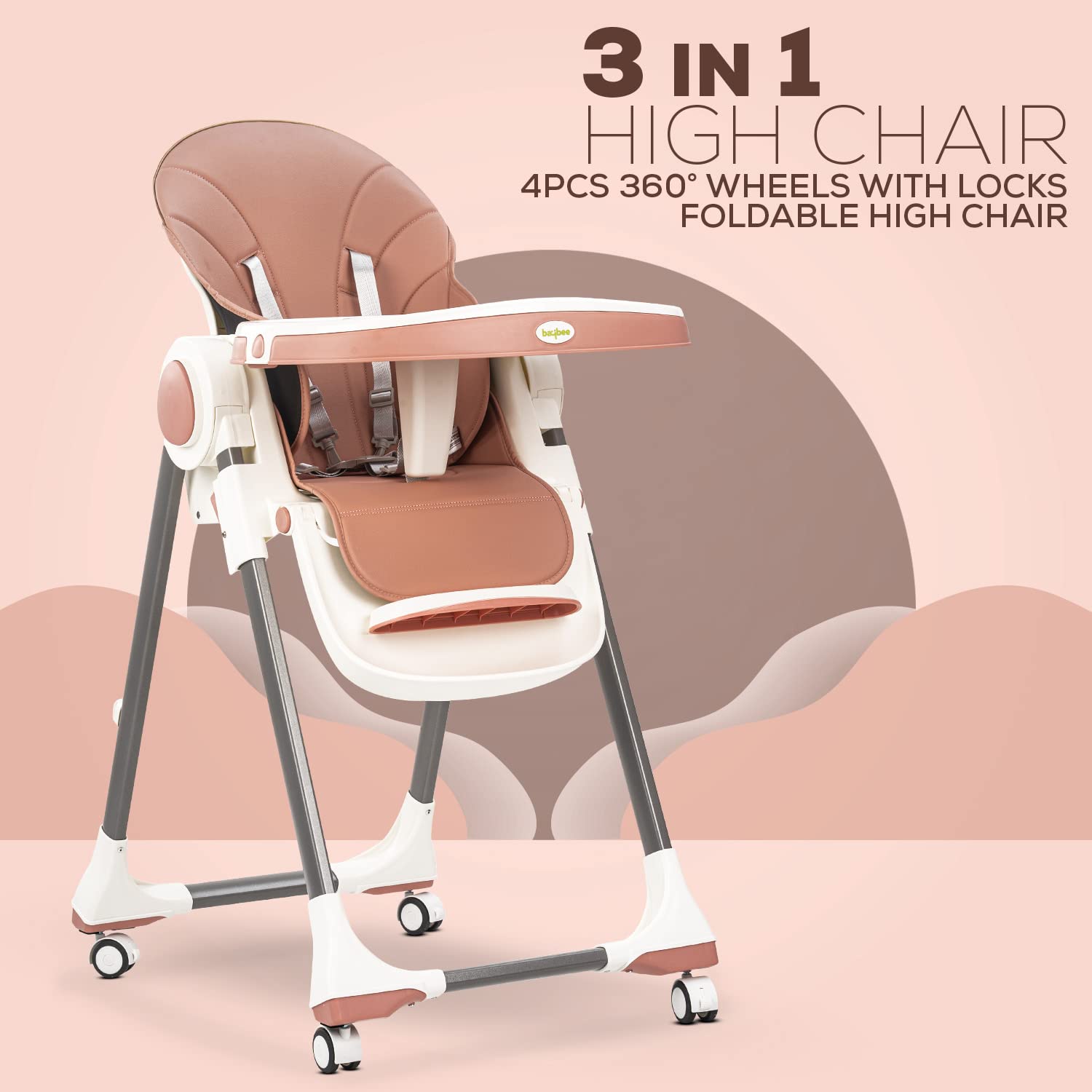 Emperia 3-in-1 Baby High Chair - Recline, 6 Height Settings & Wheels (6M-4Y)