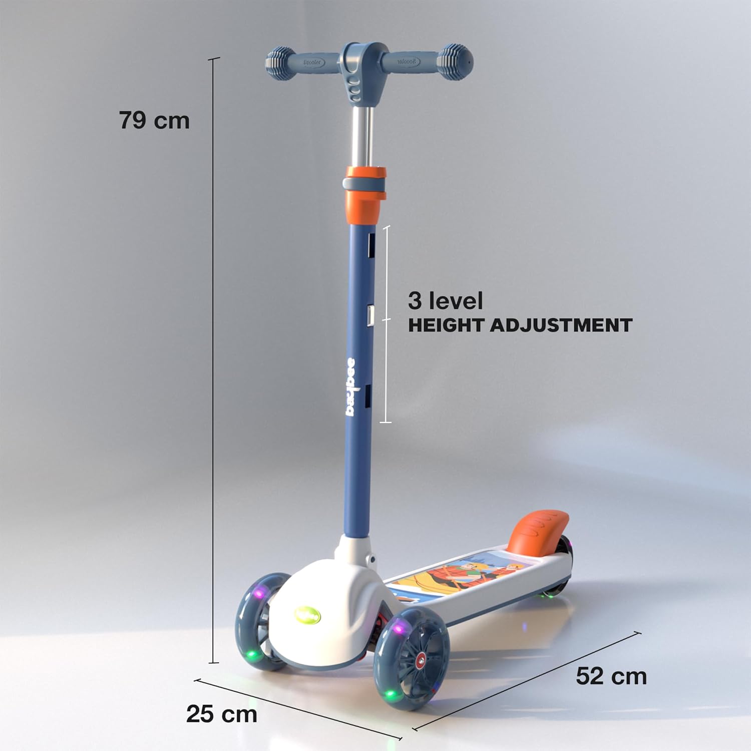 Blaze Storm Runner Scooter for Kids | 3 PU LED Lightup Wheels & Brake | Height Adjustable | 2-10 Years