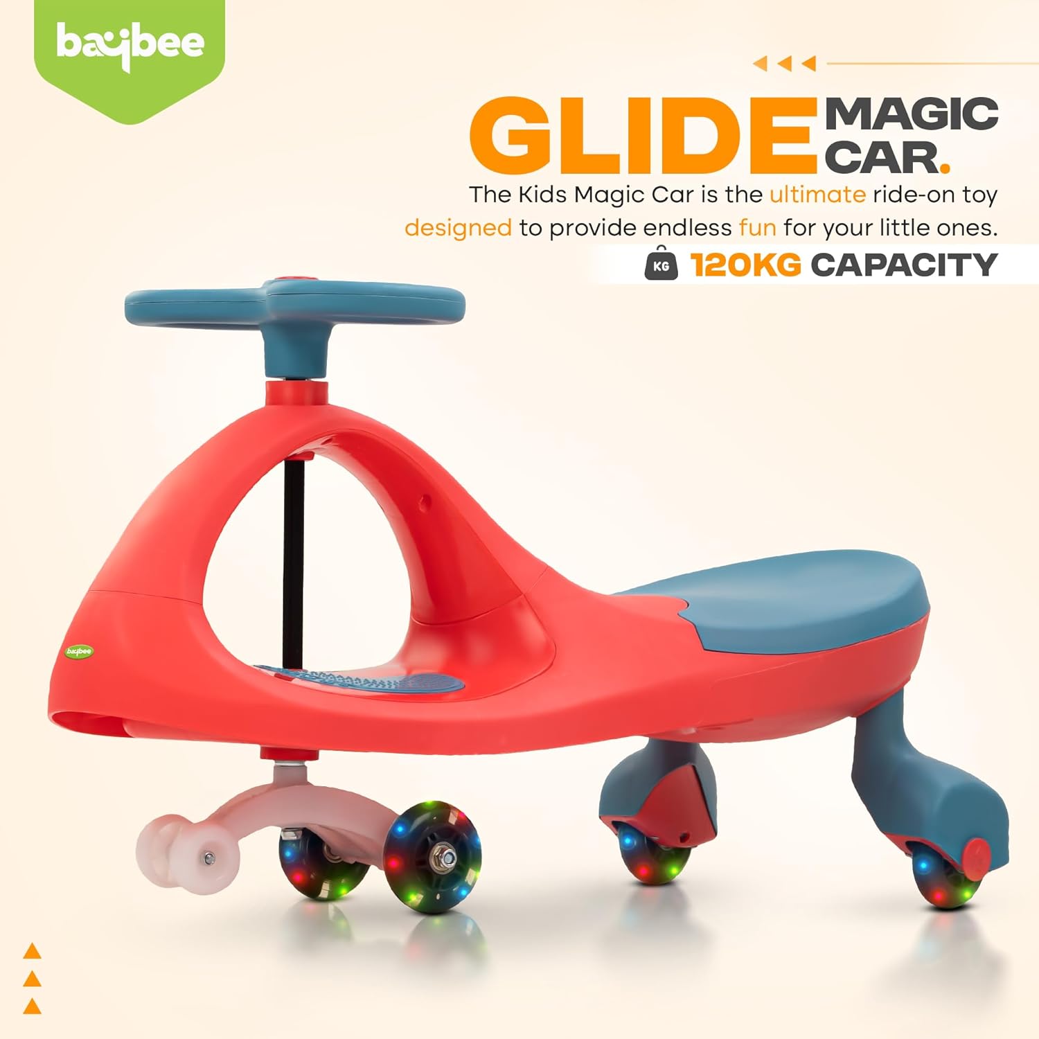 Glide Kids Ride On Car - 360° Magic Swing Twister with Music, LED Wheels & Push Function (Ages 3-8)