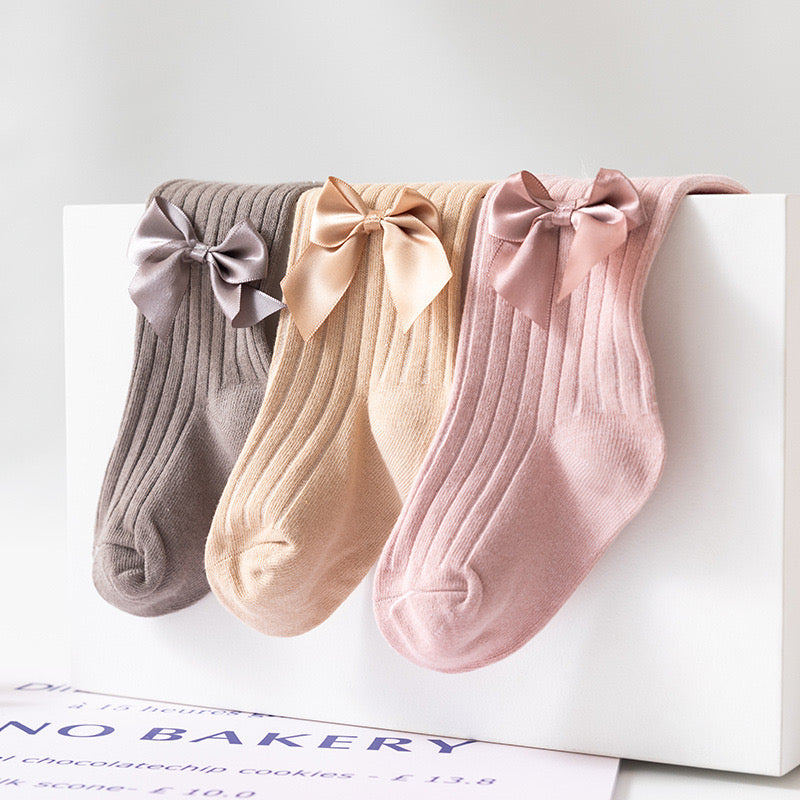 Satin Bow Ribbed Winter Stockings For Girls I 0-24M – The Minikin Store