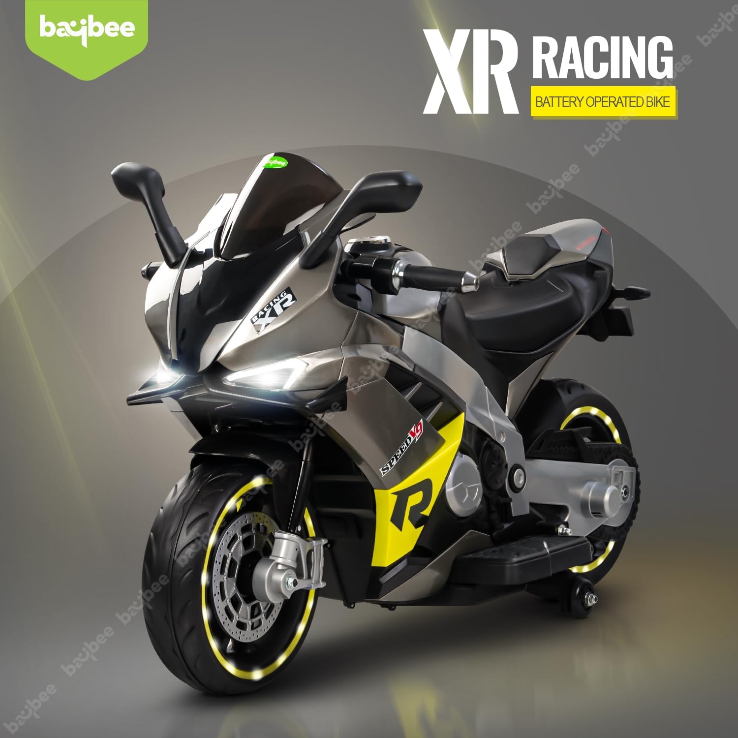 Minikin XR Racing Rechargeable Super Bike | Handle Accelerator | Support Wheels | 2-8 Years