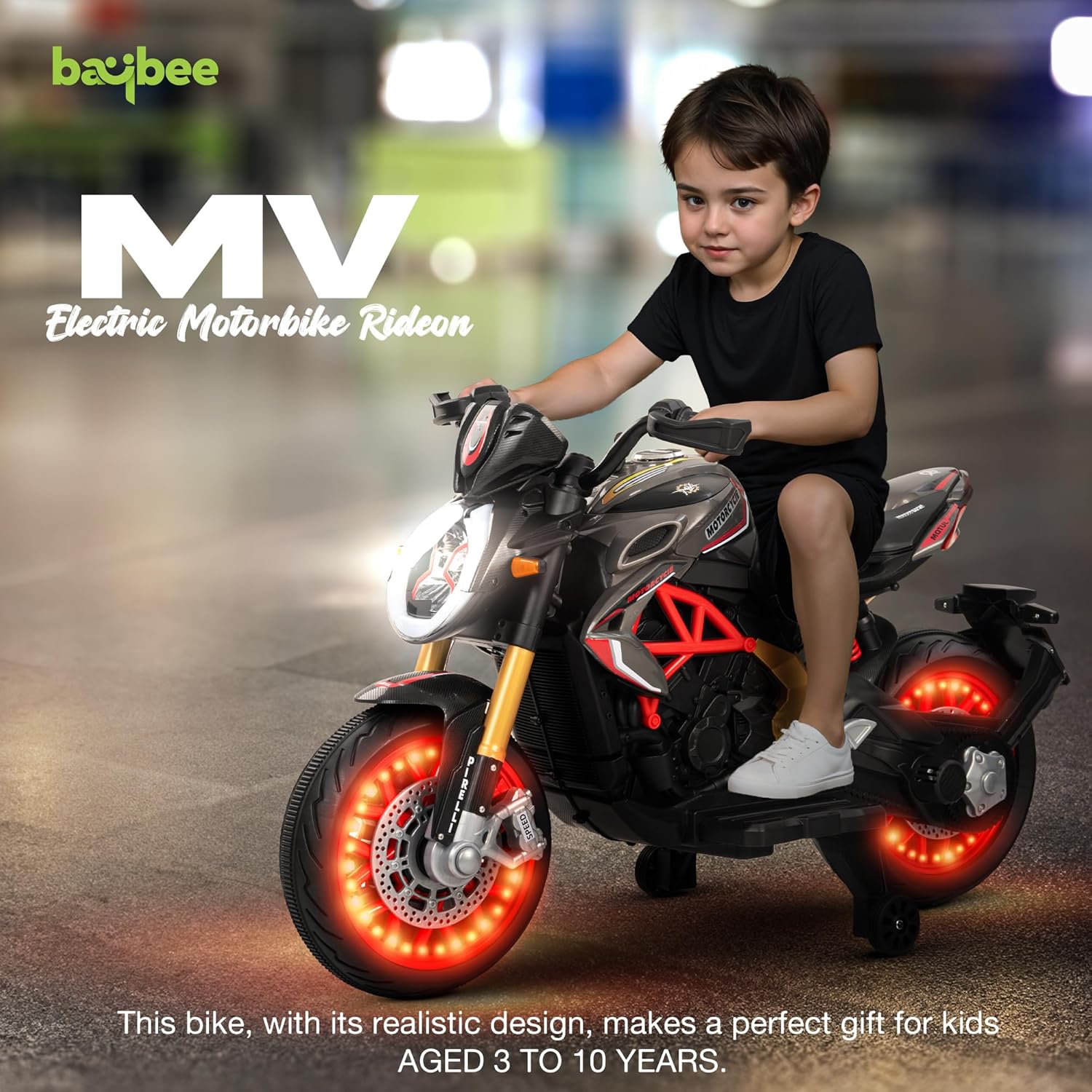 MTK Kids Electric Rechargeable Bike with Accelerator, Music & Light | 2-10 Years