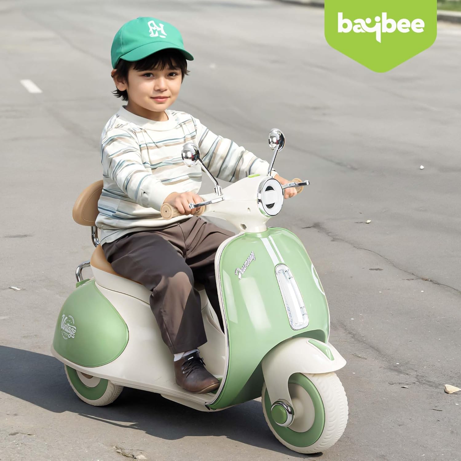 Vintage Vespa Rechargeable Kids Scooty  with Light & Music | 1-4 Years | Boys/Girls