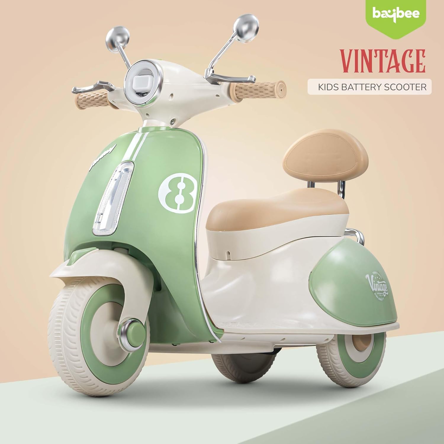 Vintage Vespa Rechargeable Kids Scooty  with Light & Music | 1-4 Years | Boys/Girls