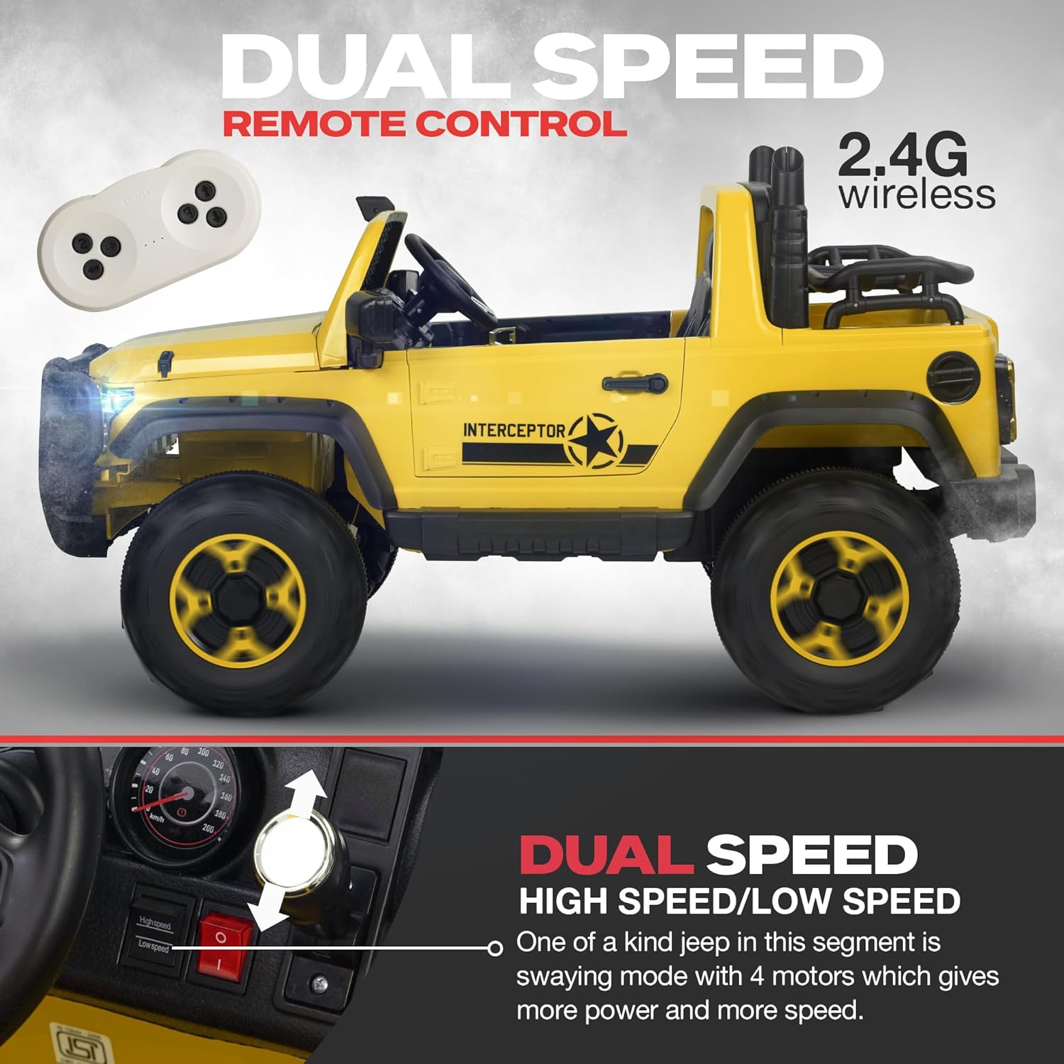 Rampage 4x4 India's Largest Kids Electric Jeep | Inbuilt Bluetooth, Music & Lights | 1-12 Years