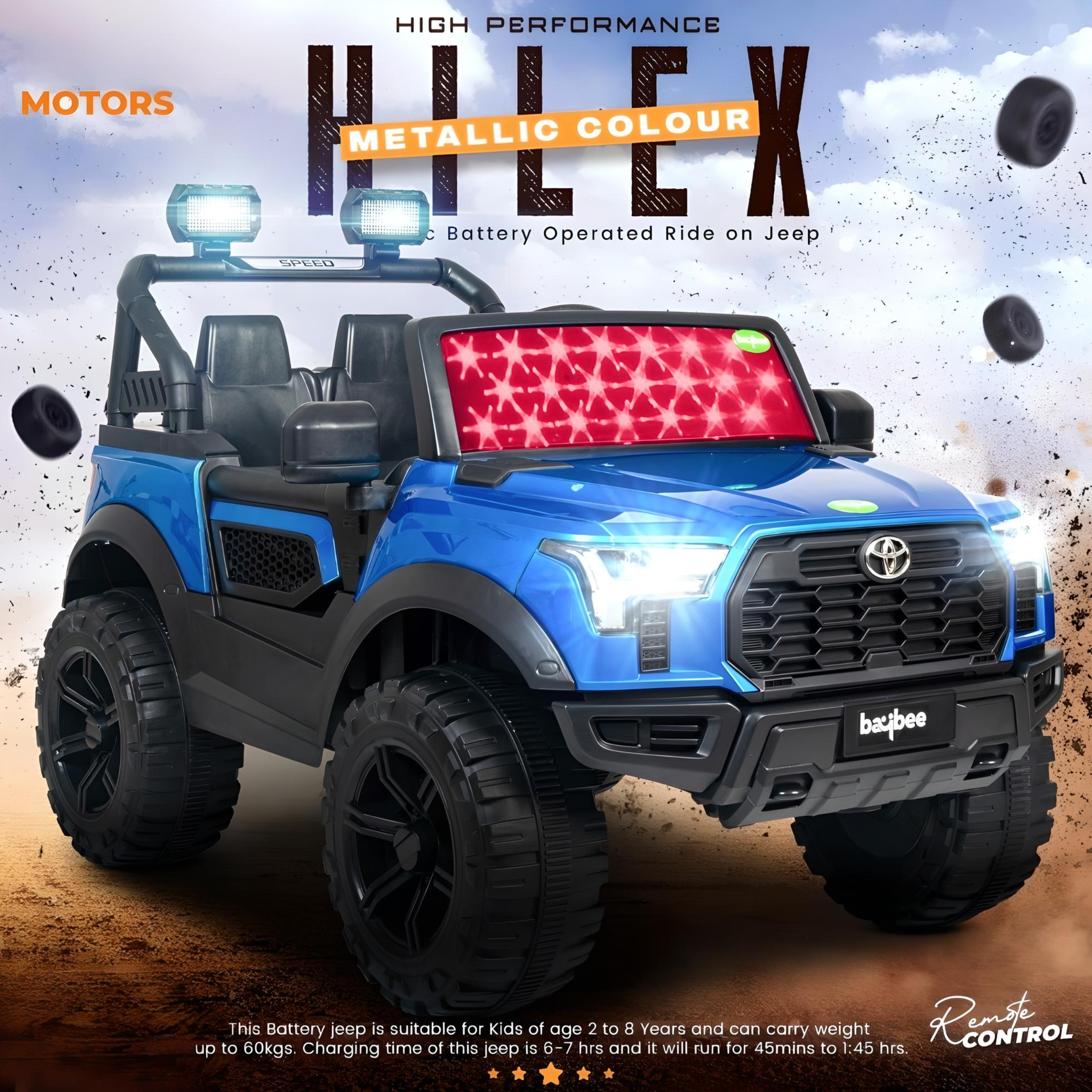 Minikin Toyota Hilux Electric Rechargeable Rideon Jeep I Metallic Spray Painted 1-7 Years