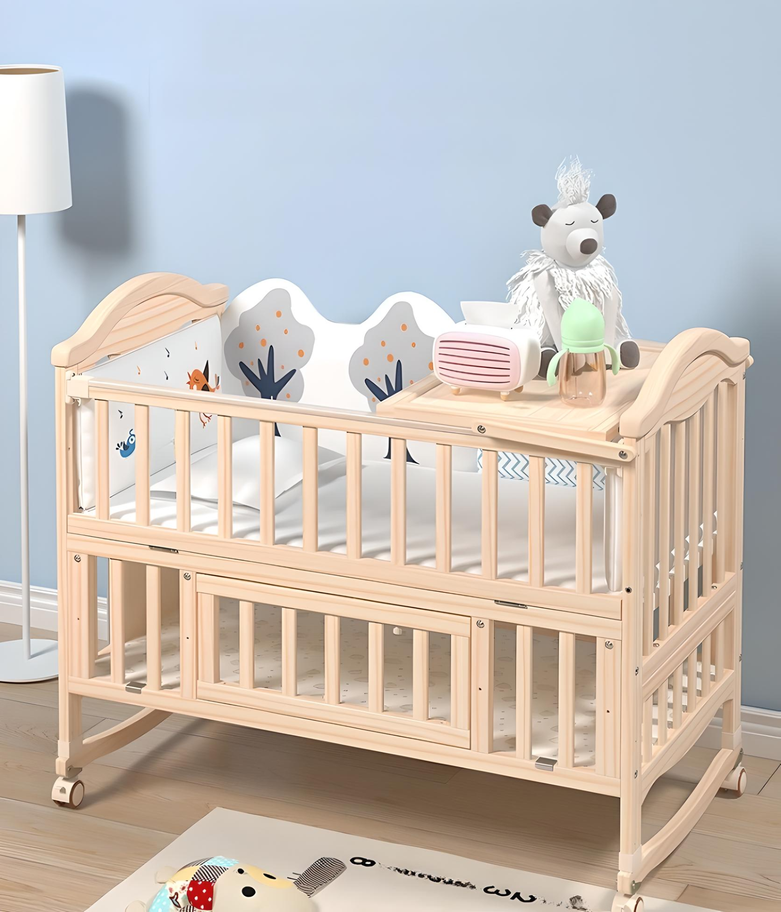 Minikin Multifunctional Extendable Wooden Crib I Mattress & Bumper Beds  I NB - 6 Years