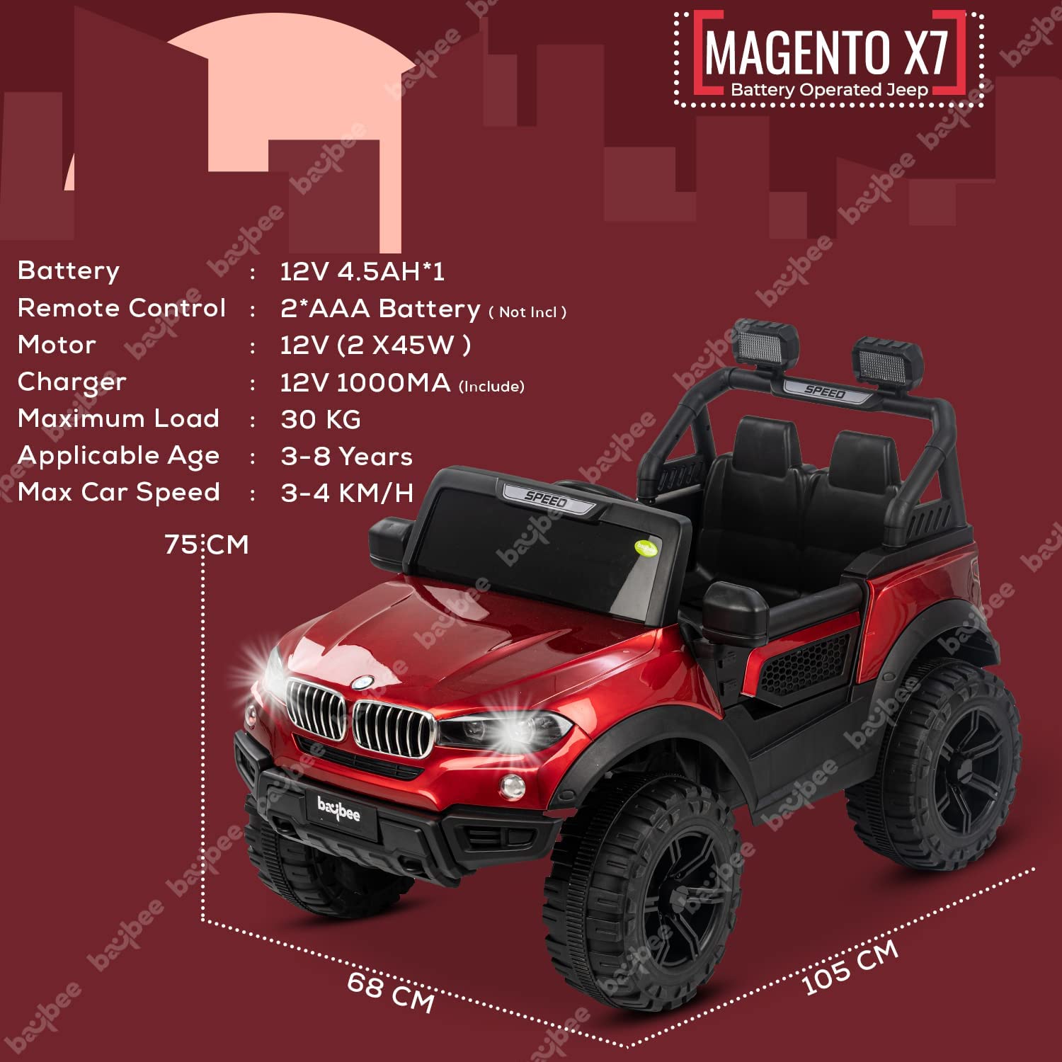 Minikin Magneto 4x4 Rechargeable Battery Operated Jeep I Large Size I 1 to 8 Years