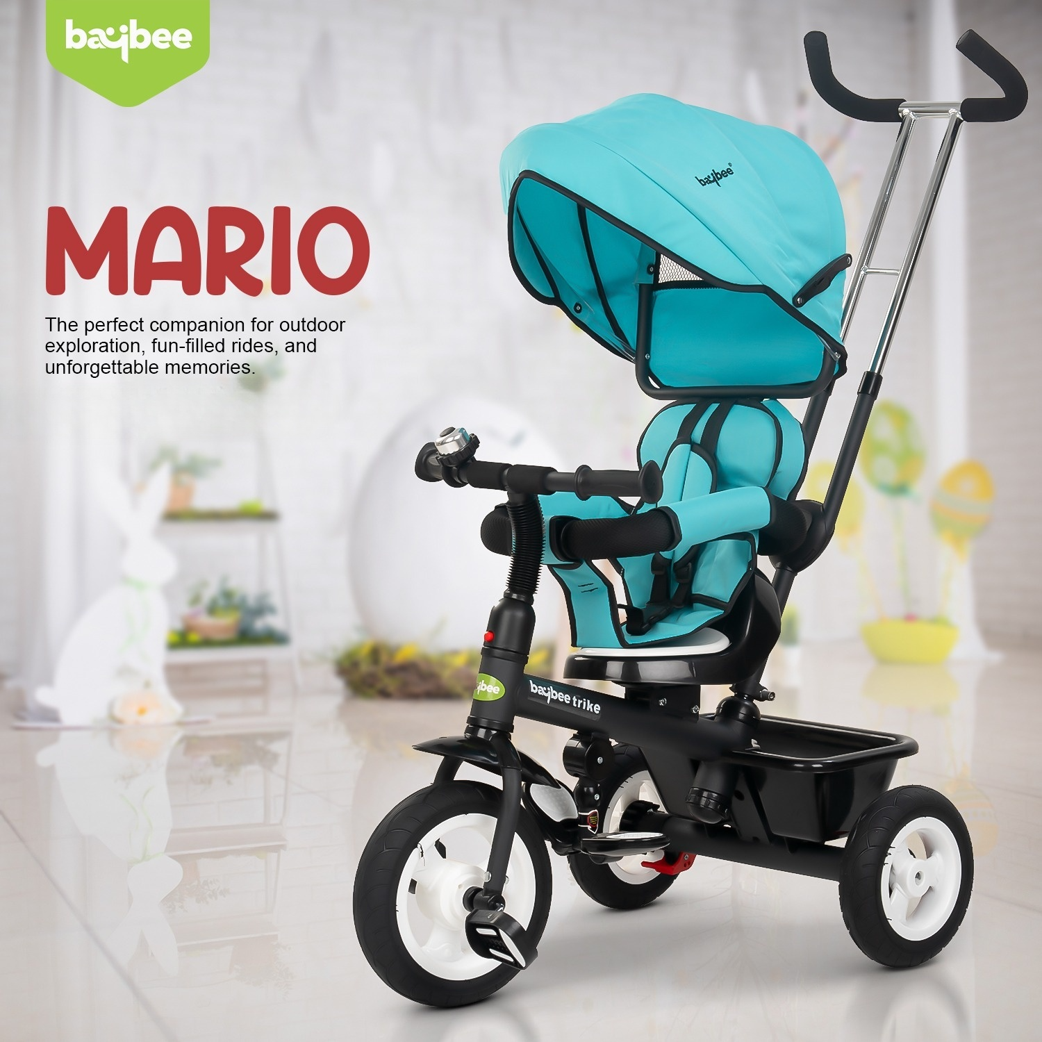 Mario Baby Sportz Trikes for Kids I Parental Adjust Push Handle I Tubeless Rubber Wheels I Foldable Canopy I 6M - 5 Years