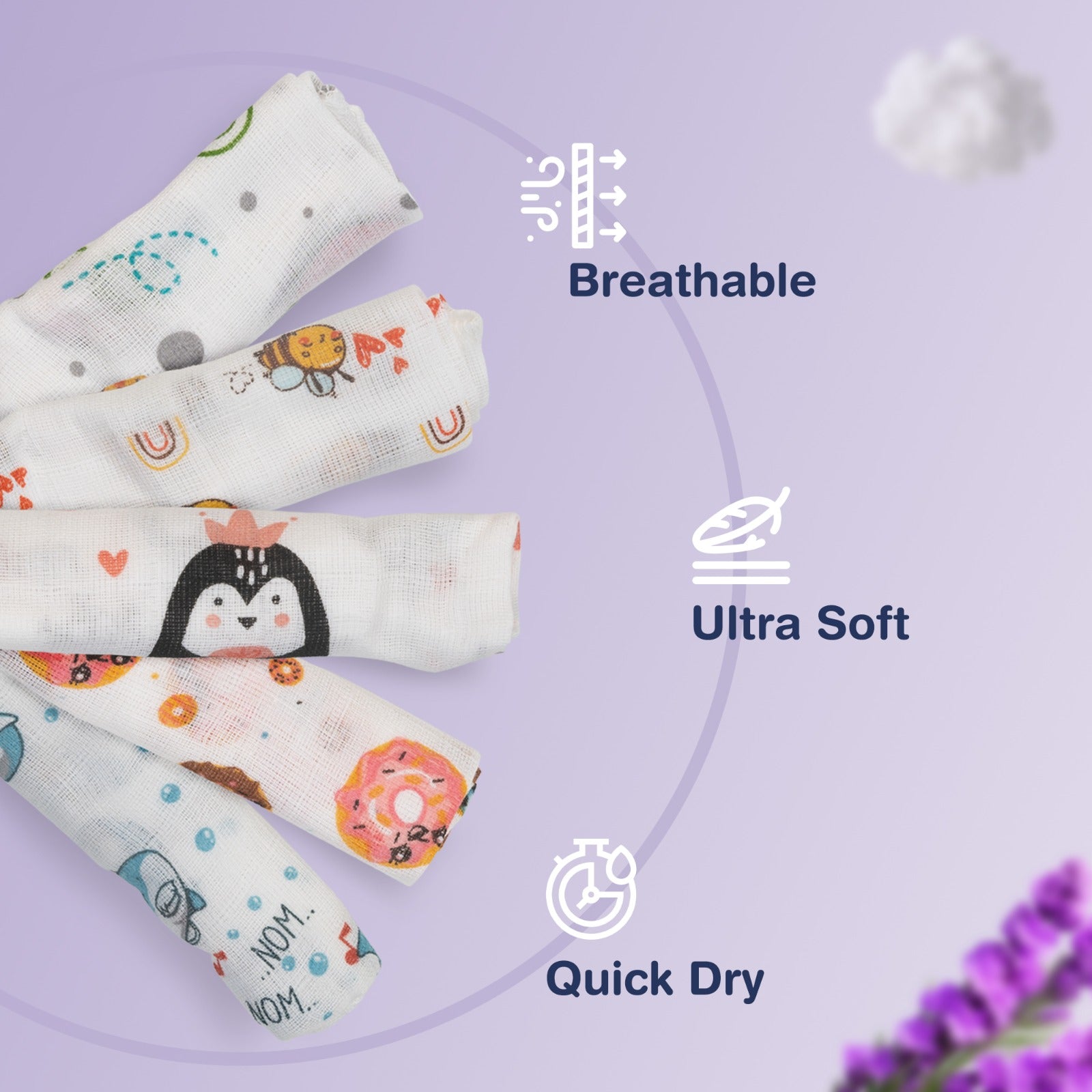 Organic 6 Layered Muslin Cotton Wash Cloths | Reusable Baby Wipes/Baby Towel - Assorted Print