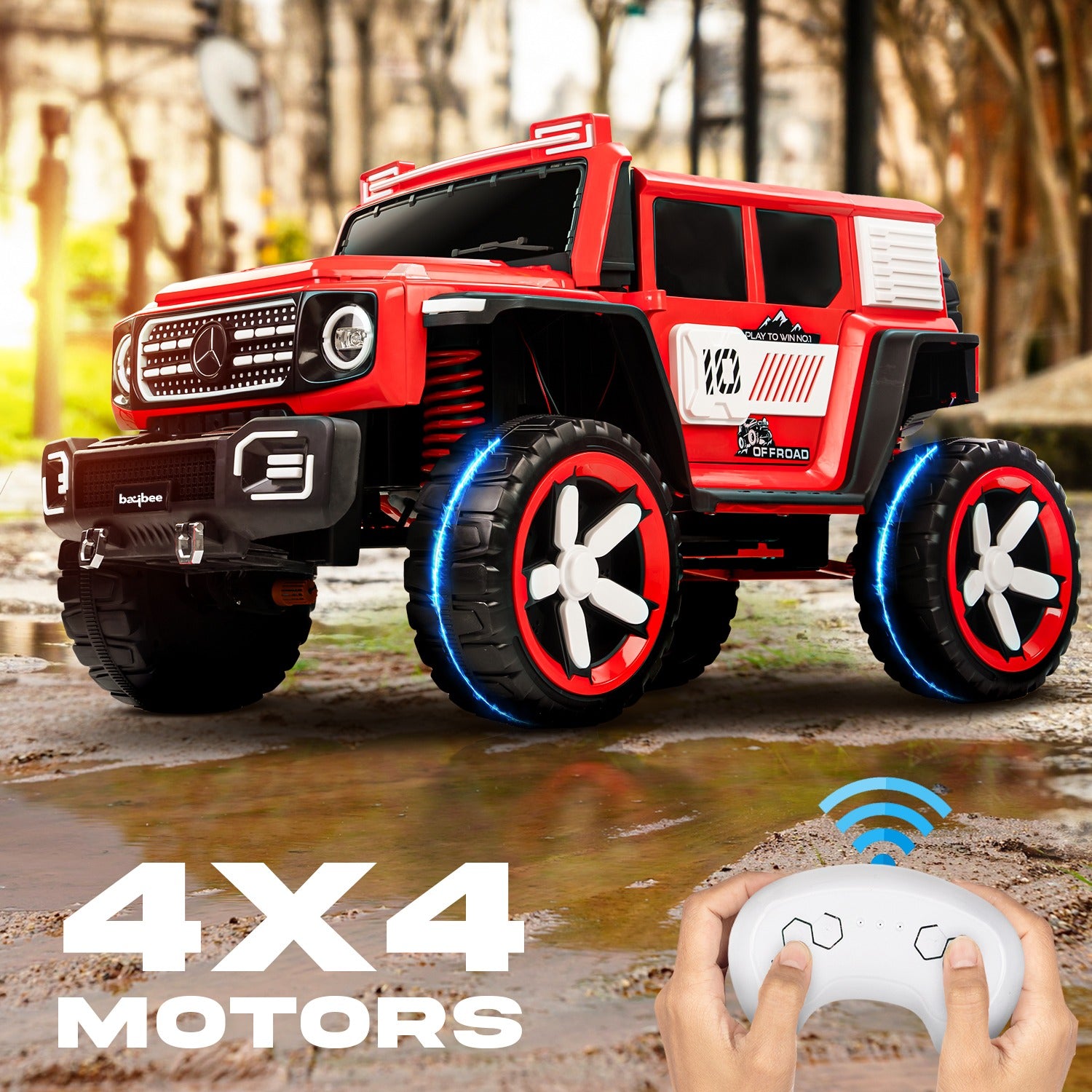 Brabuz 4x4 Kids Rechargeable Monster Jeep, Premium Leather Seat, Ages 1-10 Years