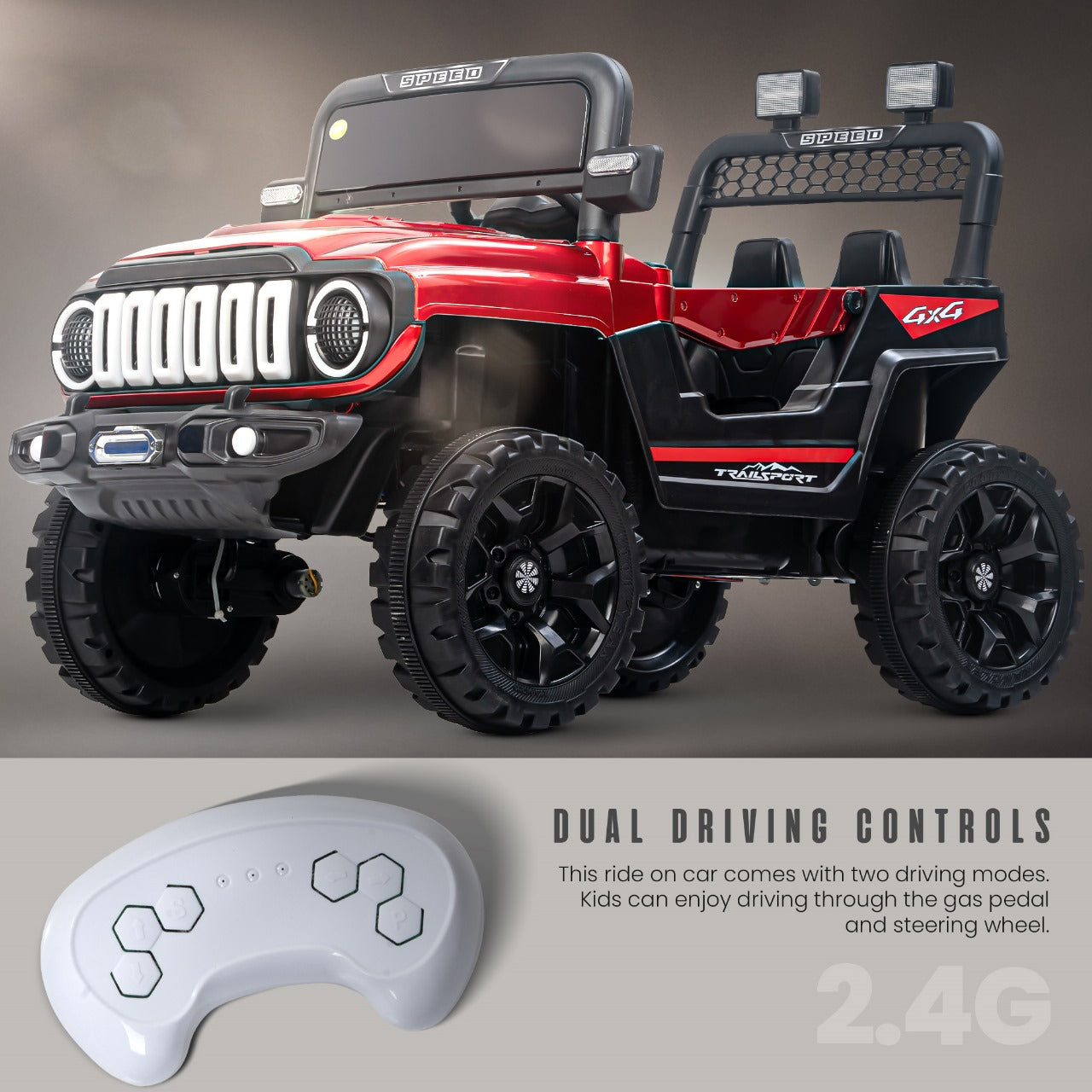 Turbotrek 4x4 Electric Rechargeable Jeep | RGB Light & Music | 1-5 Years