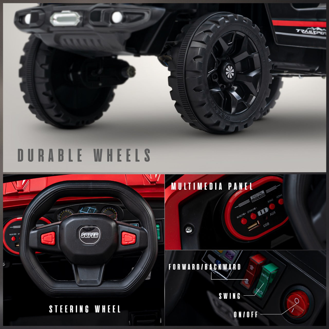 Turbotrek 4x4 Electric Rechargeable Jeep | RGB Light & Music | 1-5 Years