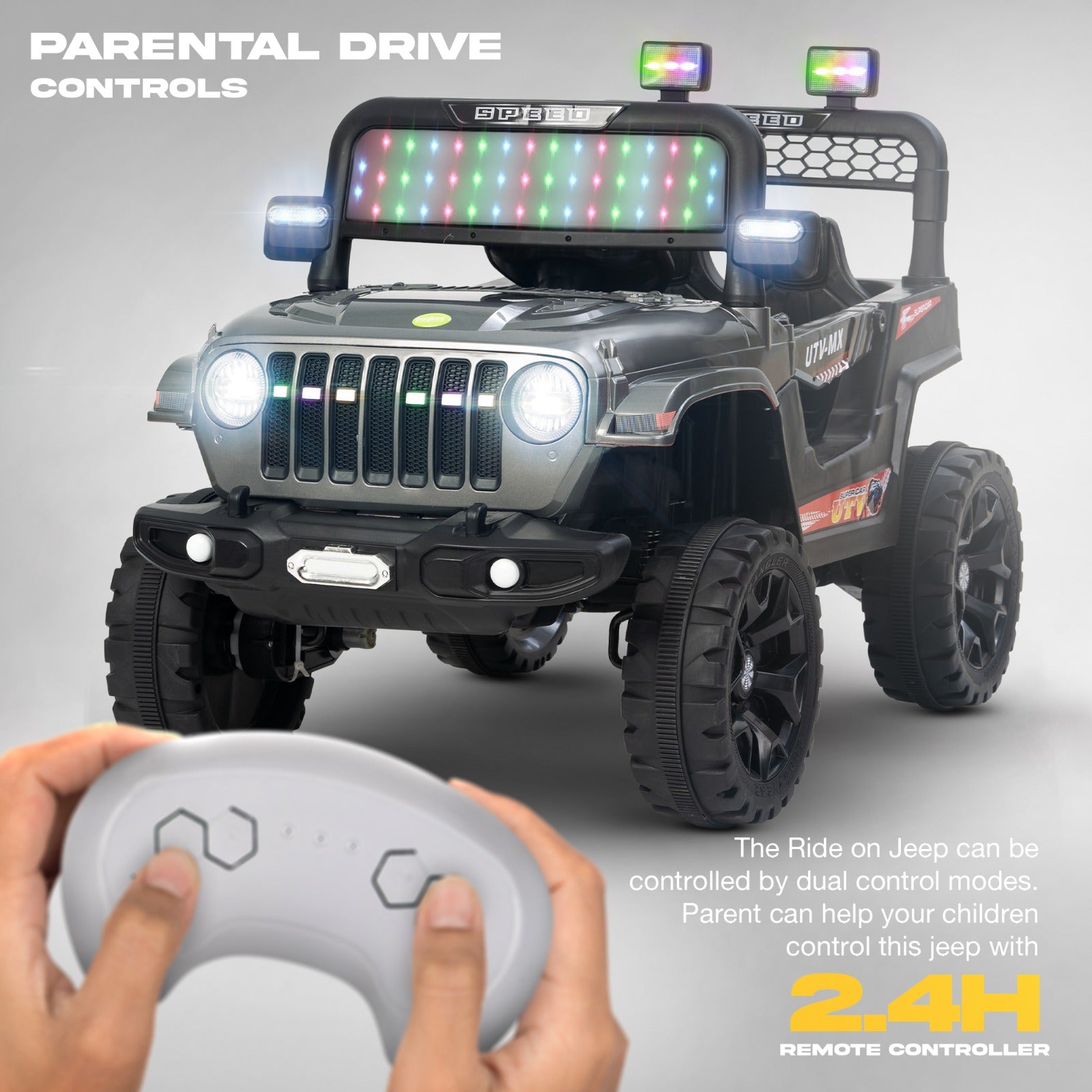 Maxey 4x4 Electric Rechargeable Jeep | RGB Light & Music | 1-5 Years