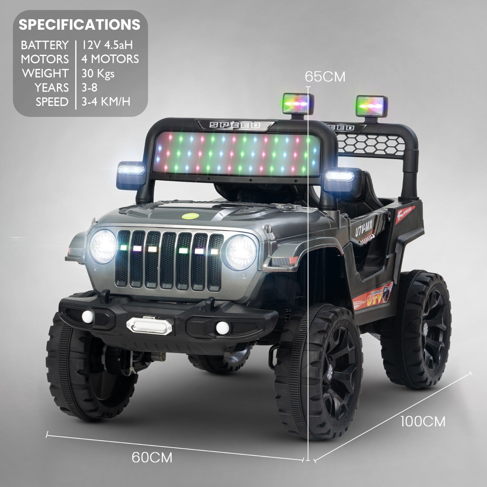 Maxey 4x4 Electric Rechargeable Jeep | RGB Light & Music | 1-5 Years