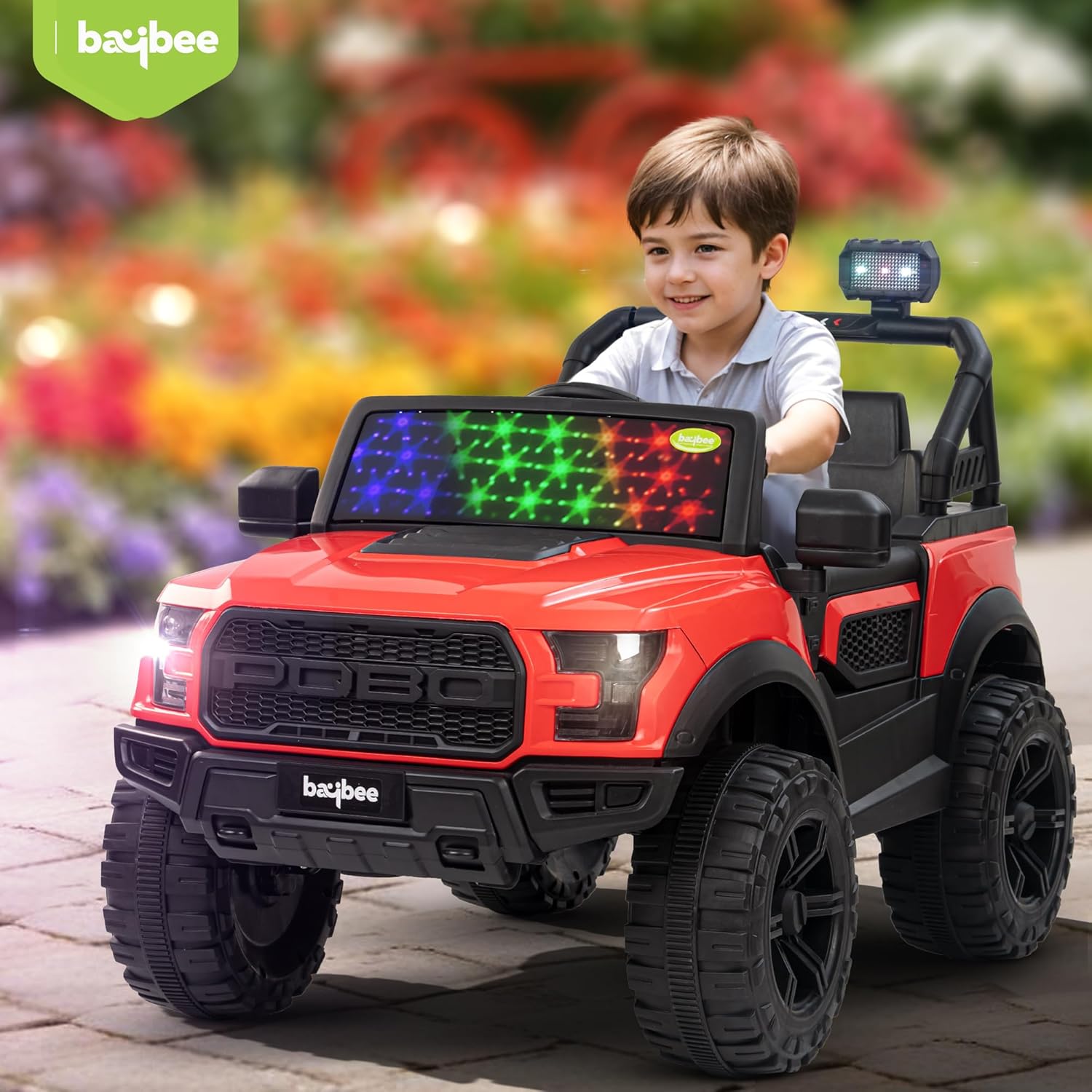 Minikin Pobo Kids Electric Jeep - Rechargeable, Lights & Music (Ages 1-8)