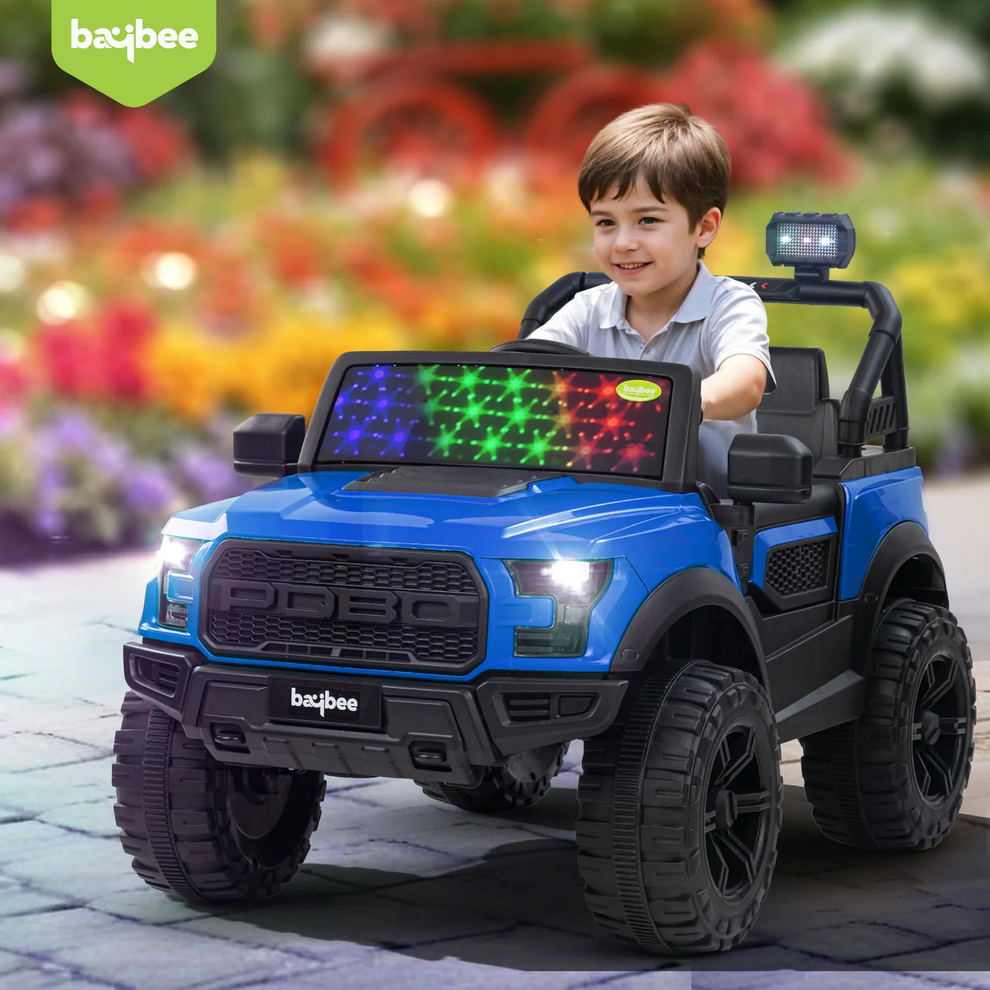 Minikin Pobo Kids Electric Jeep - Rechargeable, Lights & Music (Ages 1-8)