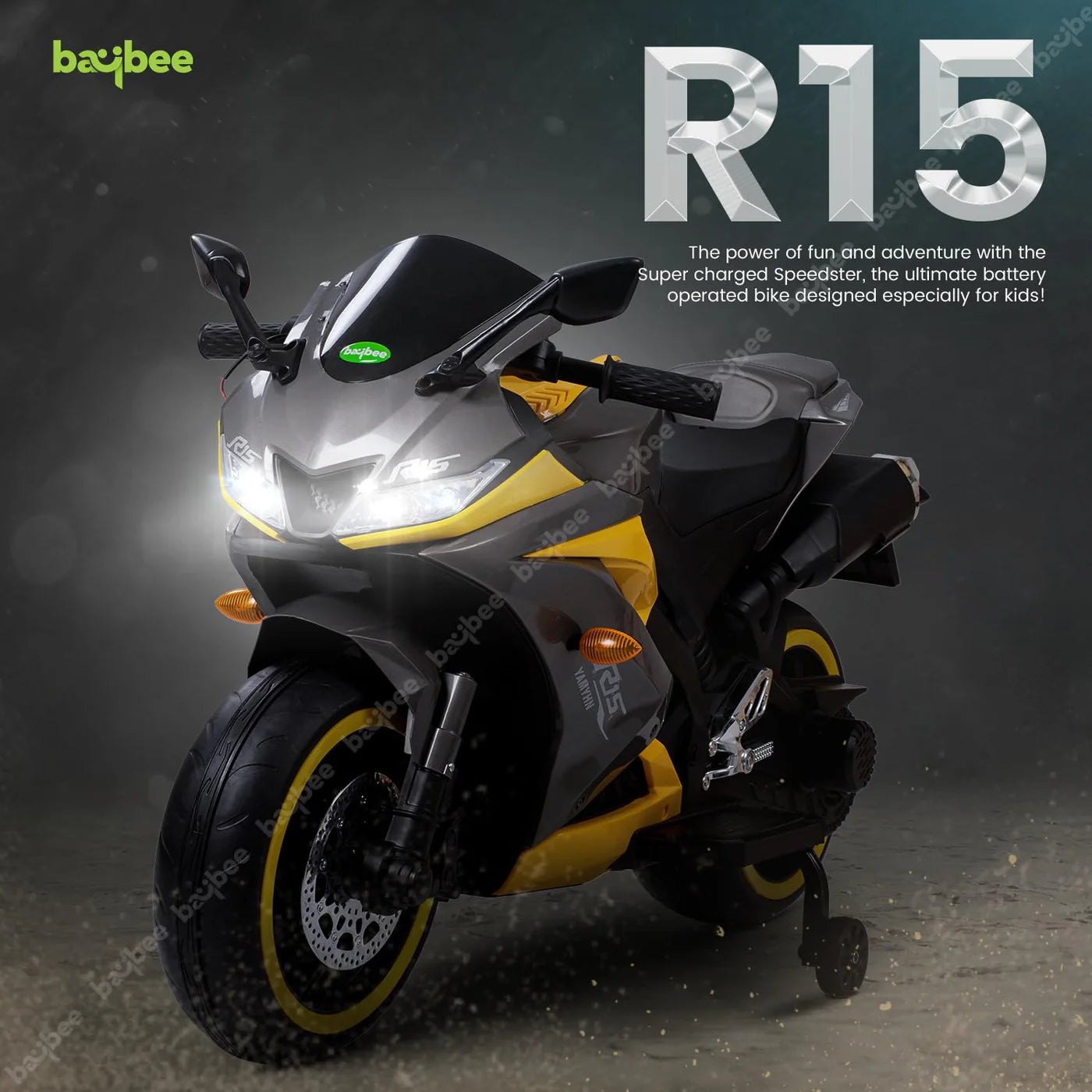 Minikin R15 Rechargeable Kids Bike Superbike | Large Size Top Spec | Handle Accelerator | 45KG Capacity I 2-10 Years