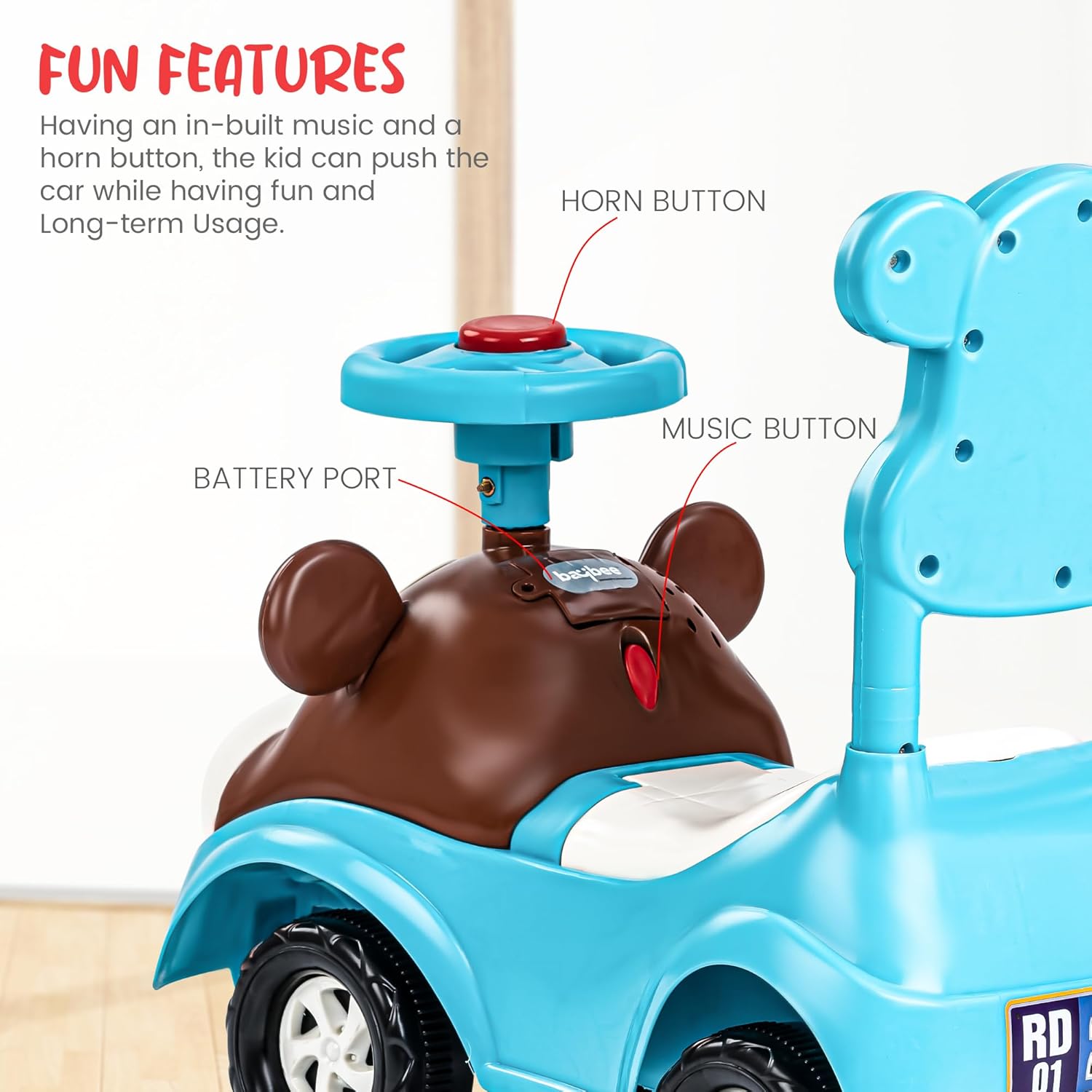 Minikin Noddy Baby Kids Ride on Push Car | Music & Horn | 1 to 3 Years