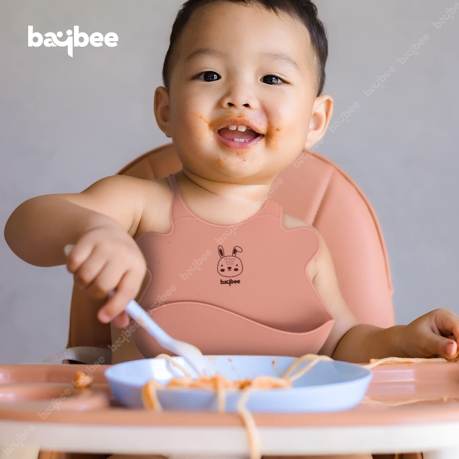 Silicone Waterproof Bibs with Food Catcher I Adjustable Neckline I NB