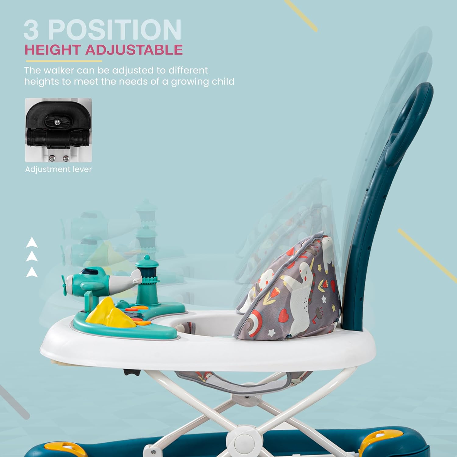 Minikin Staffy 3in1 Baby Walker cum Rocker | Parental Control | Musical Toy Bar | Foldable Design I 6M - 18M