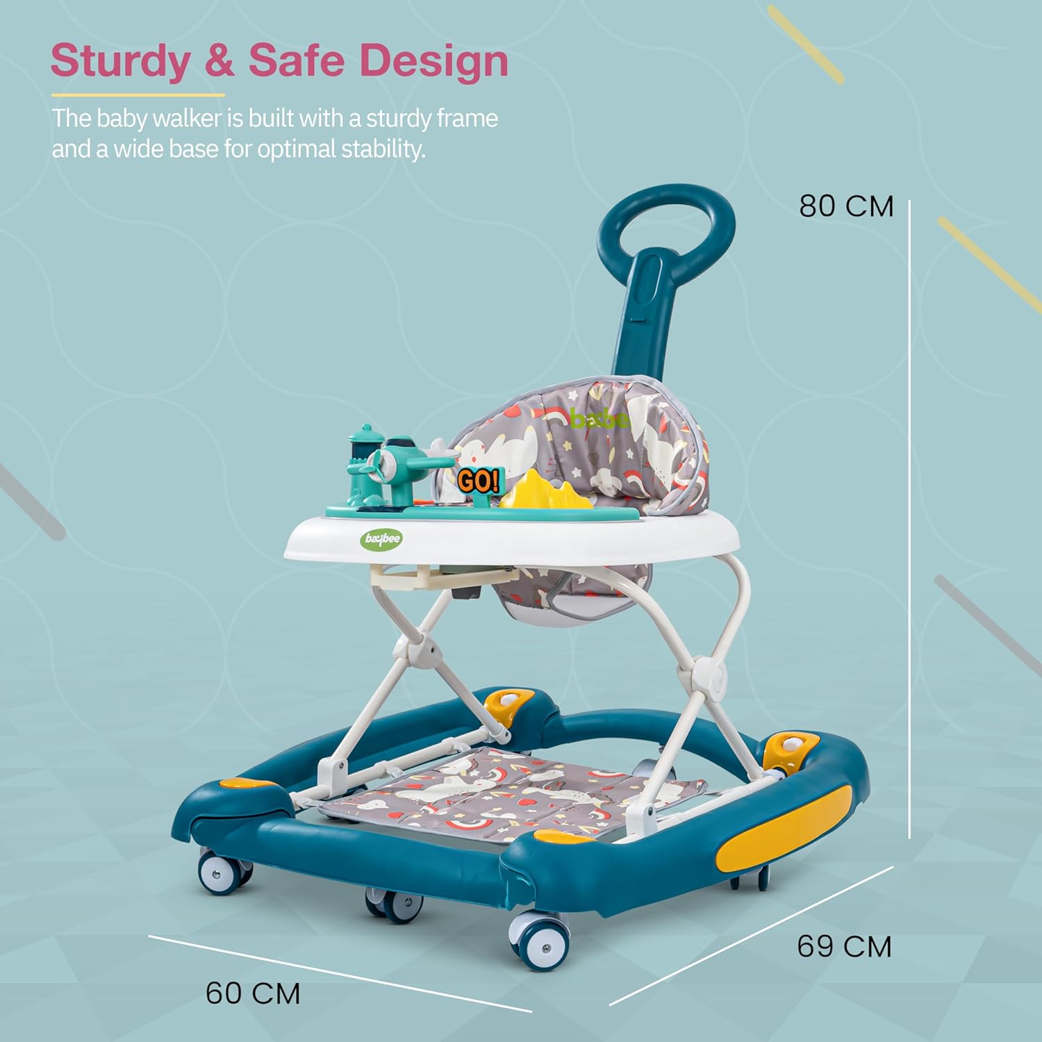 Minikin Staffy 3in1 Baby Walker cum Rocker | Parental Control | Musical Toy Bar | Foldable Design I 6M - 18M