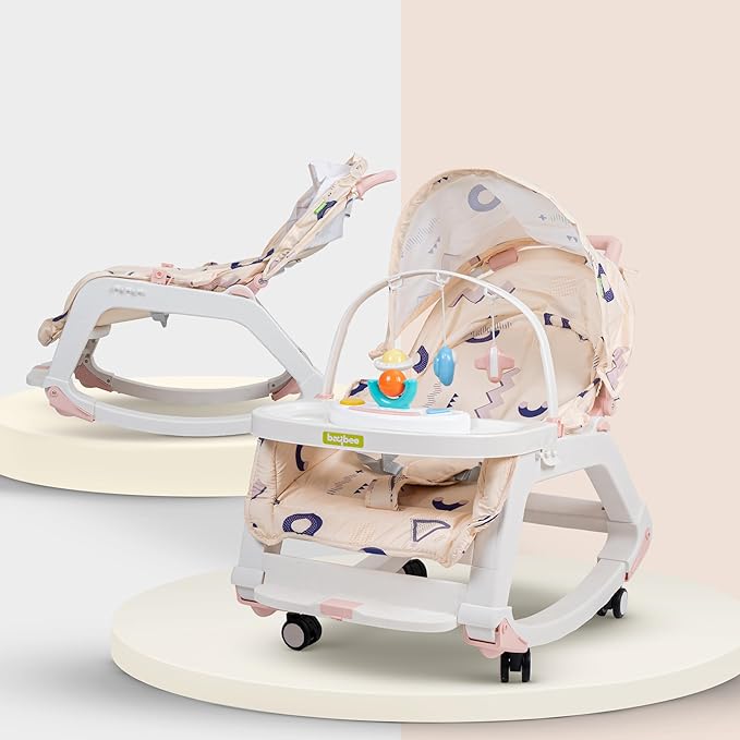 Minikin 5in1 Baby Rocker cum Feeding Chair with Wheels I Hanging Toys & Soothing Music I NB-4Years