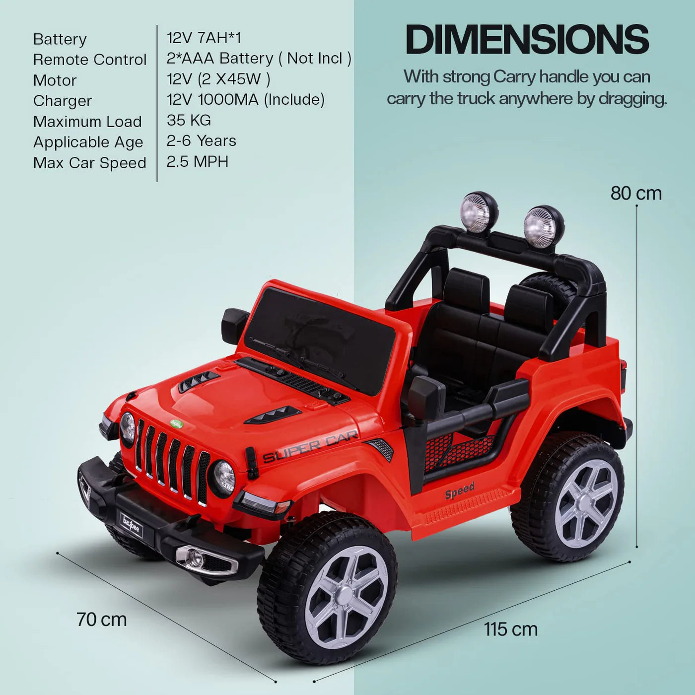 Minikin Thaar 4x4 Electric Rechargeable  Kids  Jeep I Large Size I 1-8 Years