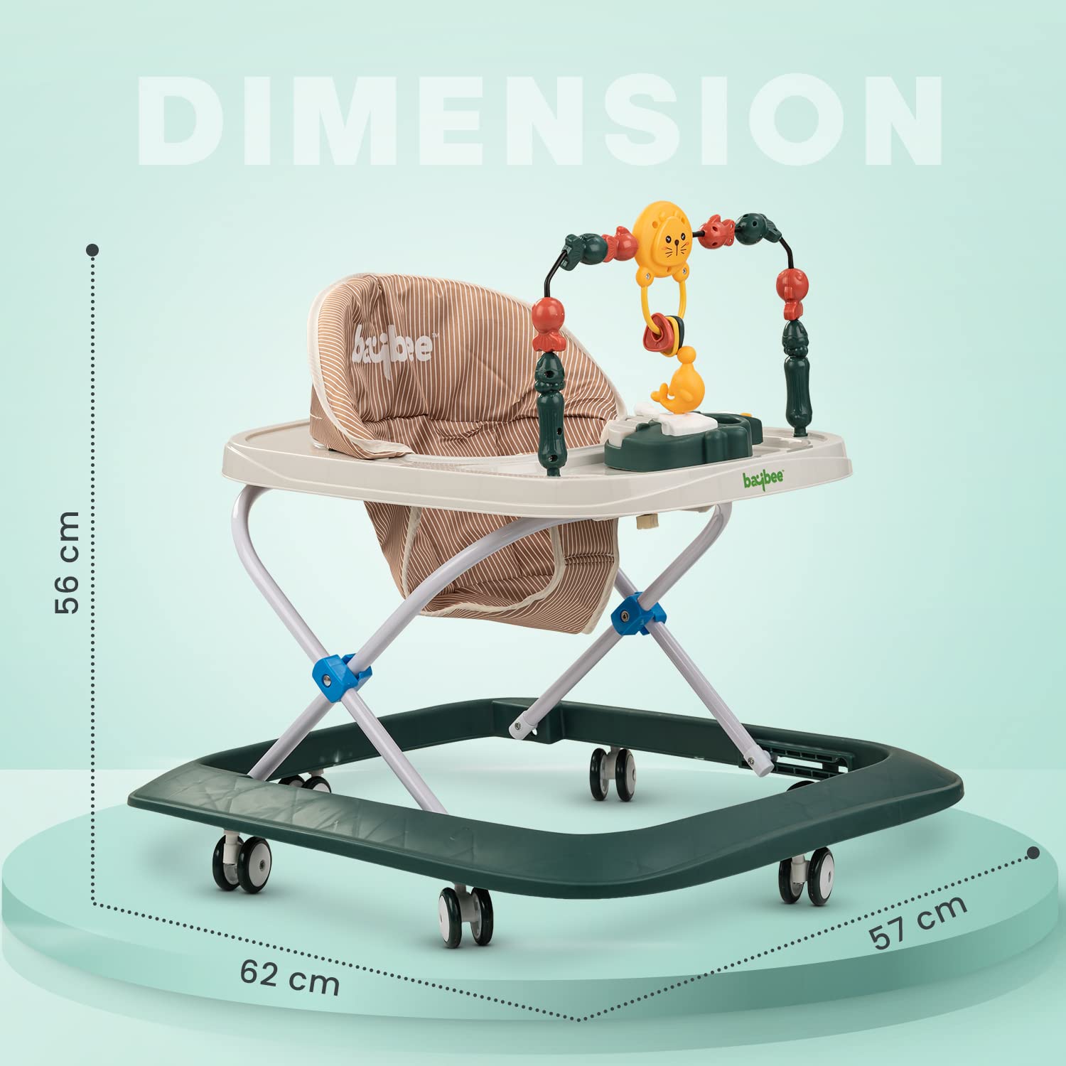 Minikin Nexus Lite Anti-Rollover Baby Walker | Foldable Design | Musical Toy Bar | 6M - 18M