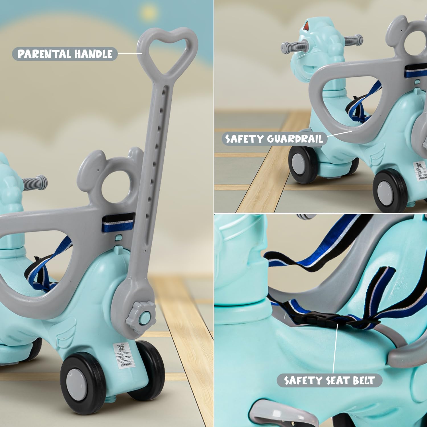 3-in-1 Baby Horse Ride On - Push Car, Rocker & Rider with Safety Belt (1-3 years)