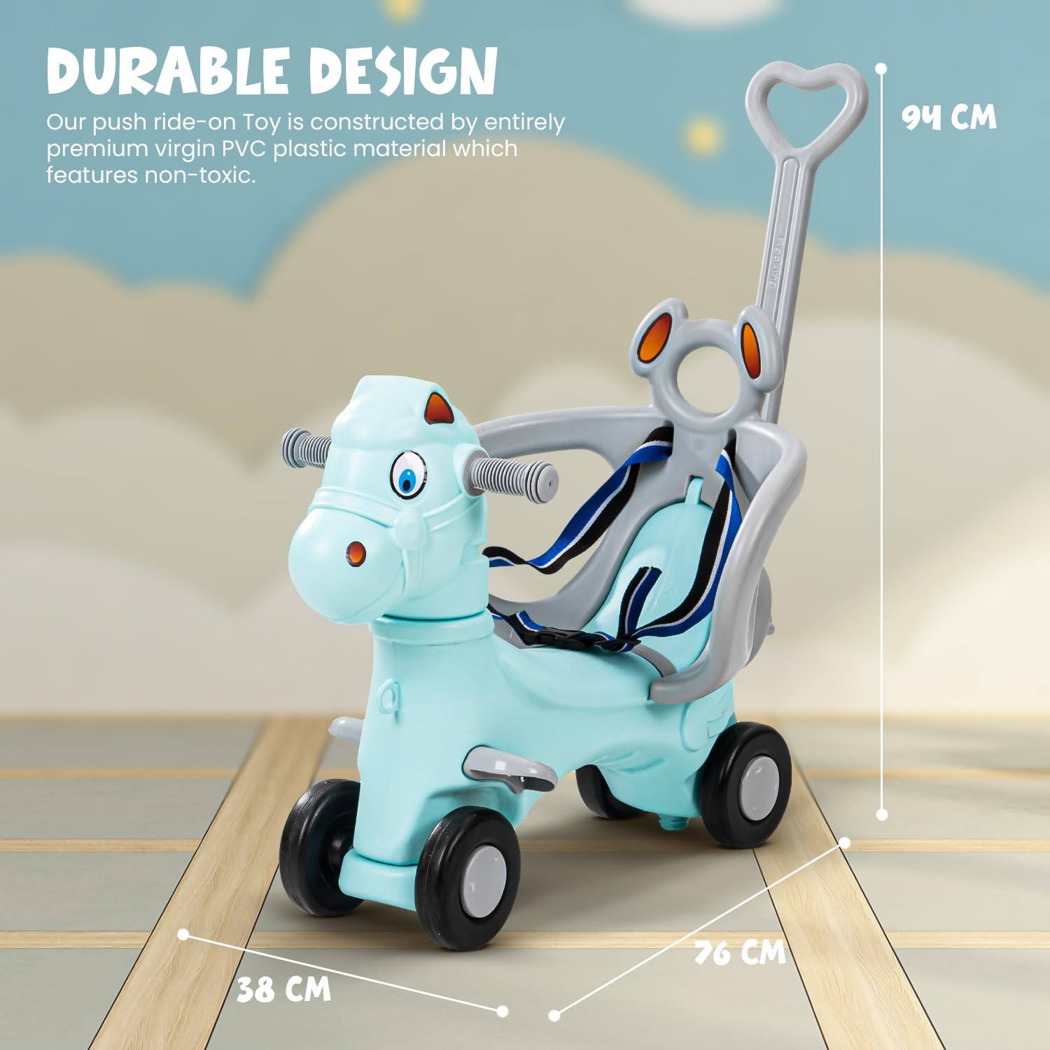 3-in-1 Baby Horse Ride On - Push Car, Rocker & Rider with Safety Belt (1-3 years)