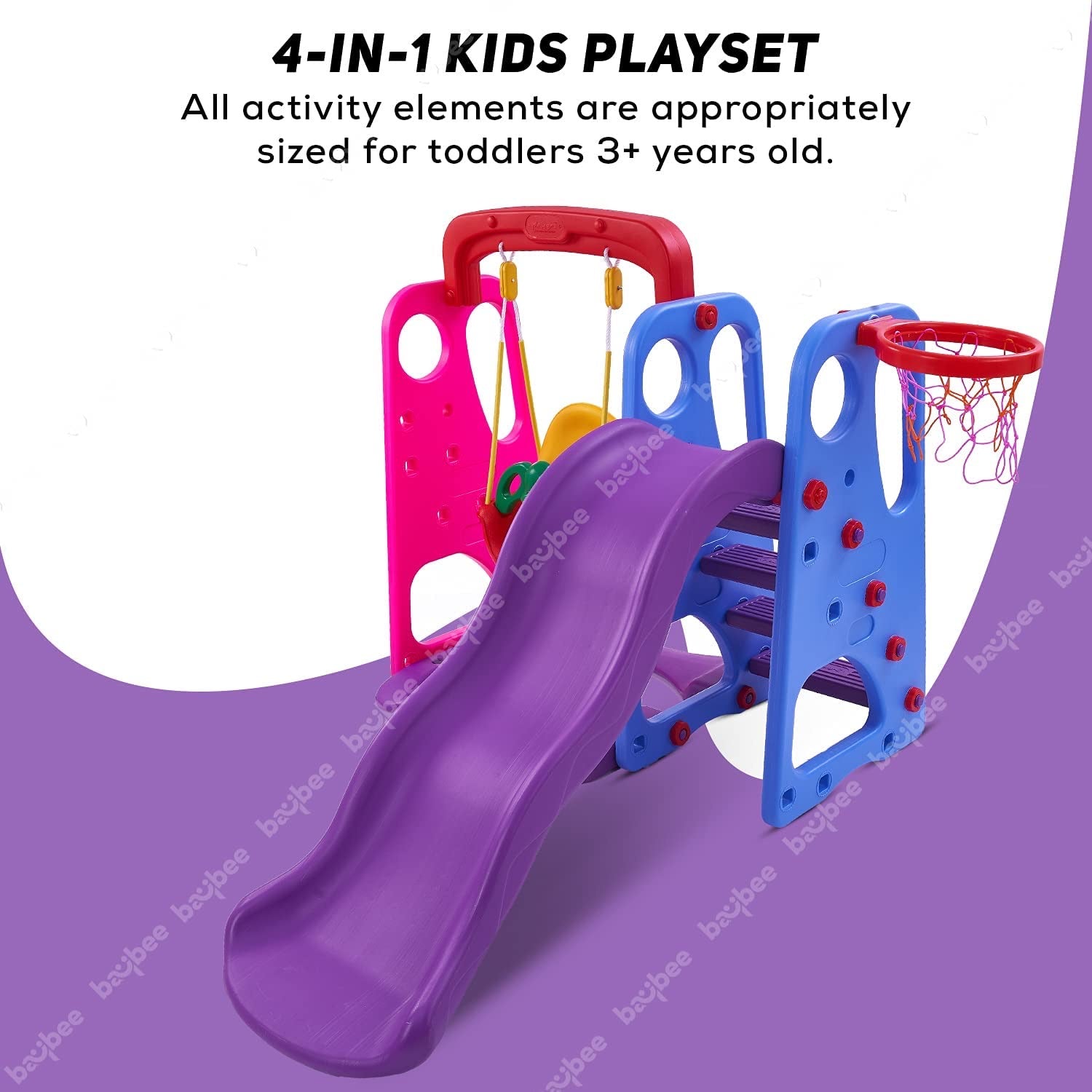 Minikin Super Wavy Combo Set For Kids (Wave Slide + Swing + Basketball)  | Indoor & Outdoor | 1-5 Years