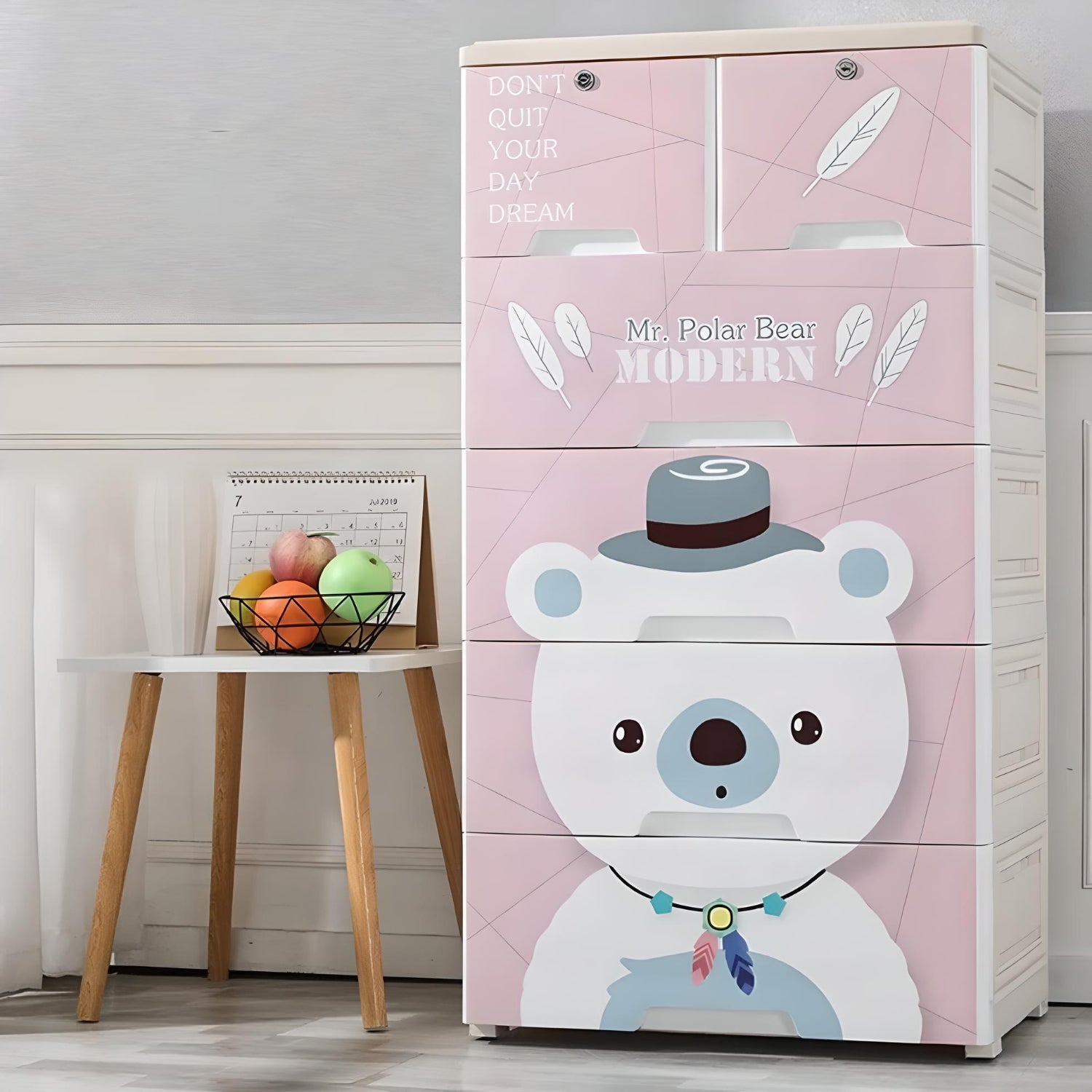 Minikin Polar Bear 6 Compartment Kids Cabinet I Thickened Fibre Plastic I Pink